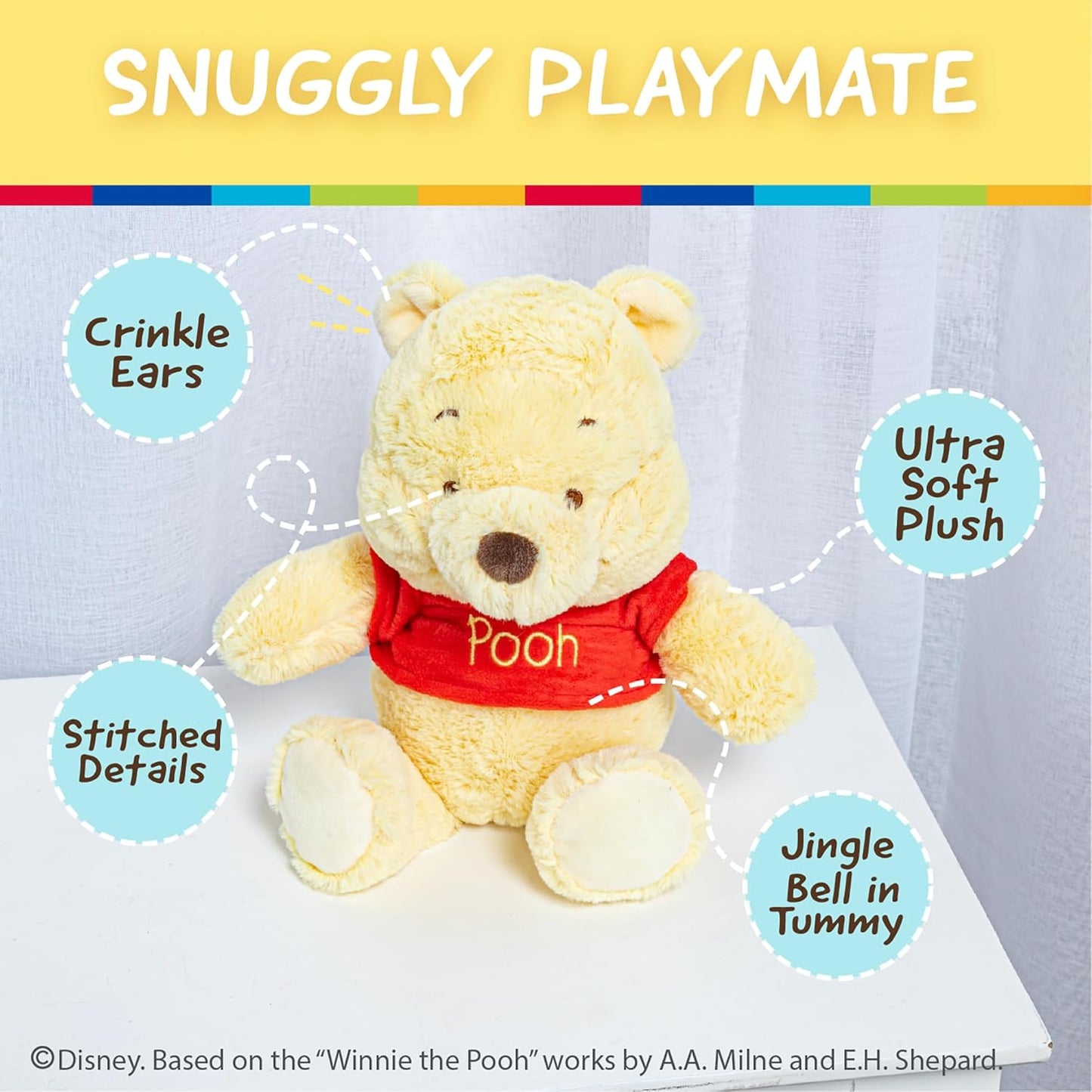 HotKids Preferred Disney Baby Winnie the Pooh and Friends Stuffed Animal with Jingle and Crinkle, Pooh 12”