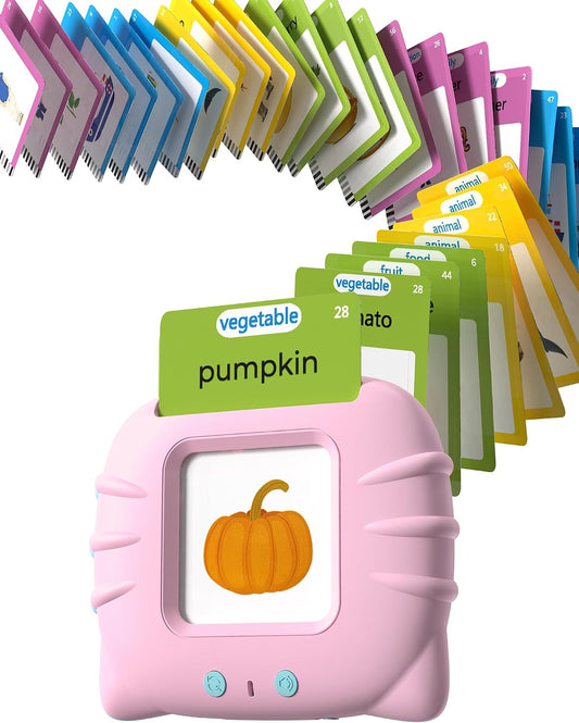 HotAirbition Talking Flash Cards for Toddlers 1 2 3 4 Year Olds, Pink | Montessori Language Learning Toys with 224 Words, Pocket Speech Therapy Toys, Children's Sensory Educational Toys