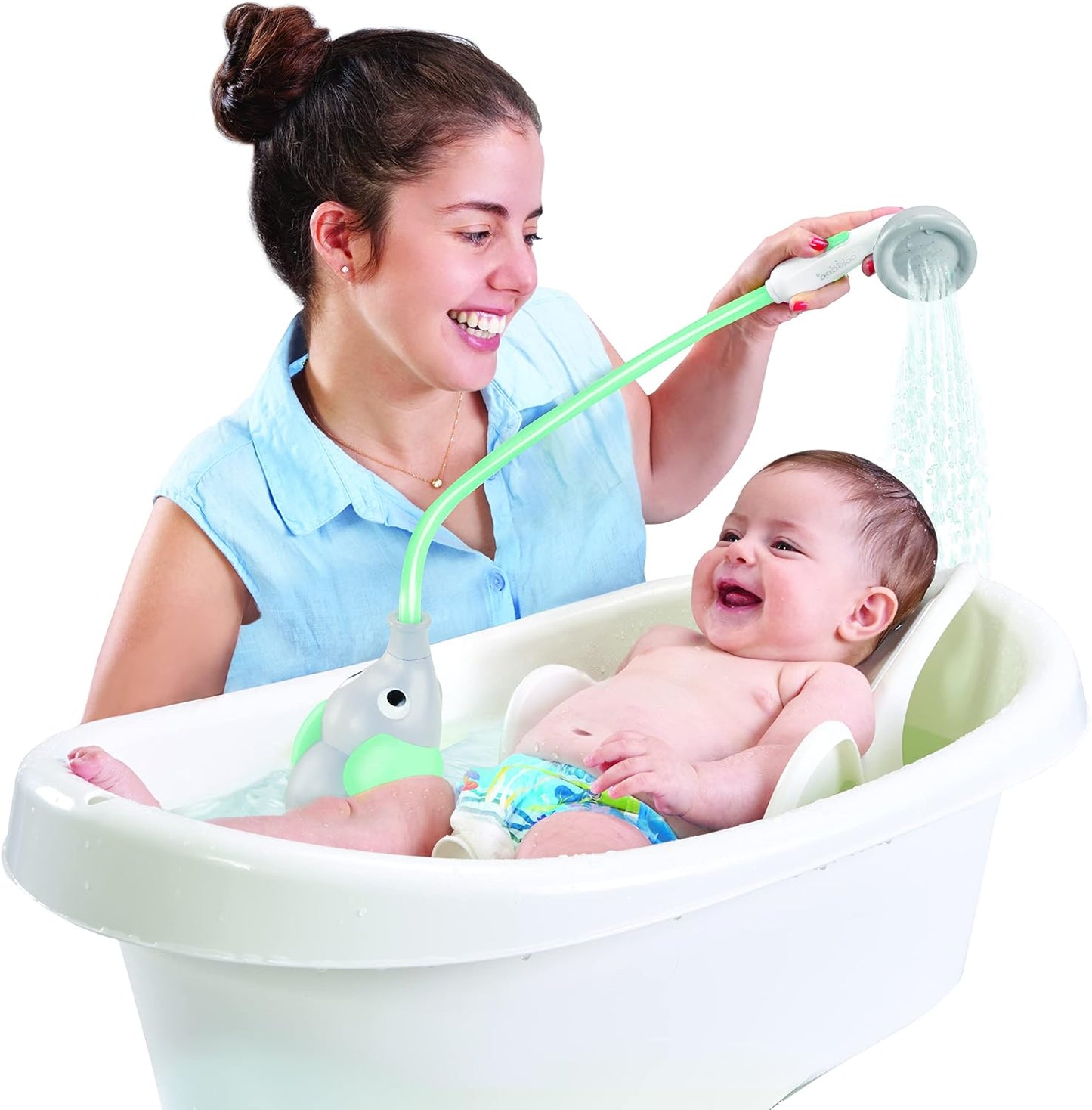 HotYookidoo Baby Bath Shower Head - Elephant Water Pump and Trunk Spout Sprayer - One Handed Flow Control for Newborn Babies in Tub Or Sink (Turquoise)
