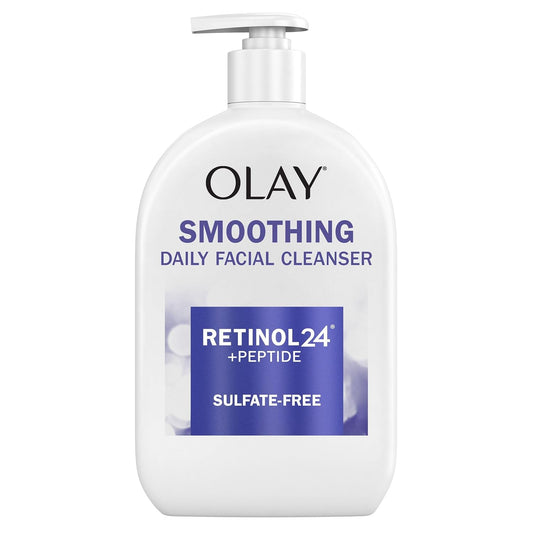 HotOlay Face Wash Daily Facial Cleanser with Retinol, Peptides and Glycerin, Smoothing and Hydrating Anti Aging Face Wash, Sulfate Free Cream Cleanser for Mature Skin, Daily Use, 16 Oz