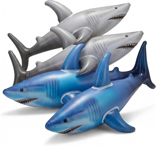 Hot Inflatable Shark Birthday Party Decorations & Pool Toys - 4 Pack (2 Grey, 2 Blue) Large 23-Inch Blow-Up Shark Float Party Supplies for Kids or Adults Birthday, Beach, Summer Games & Party Favor Gifts
