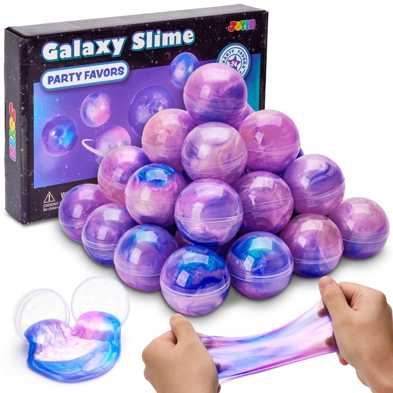 HotJOYIN Slime Party Favors, 24 Pack Galaxy Slime Ball - Stretchy, Non-Sticky, Mess-Free, Stress Relief, and Safe - Toys for Girls and Boys - Easter, Classroom Reward, Party Supplies, Valentines