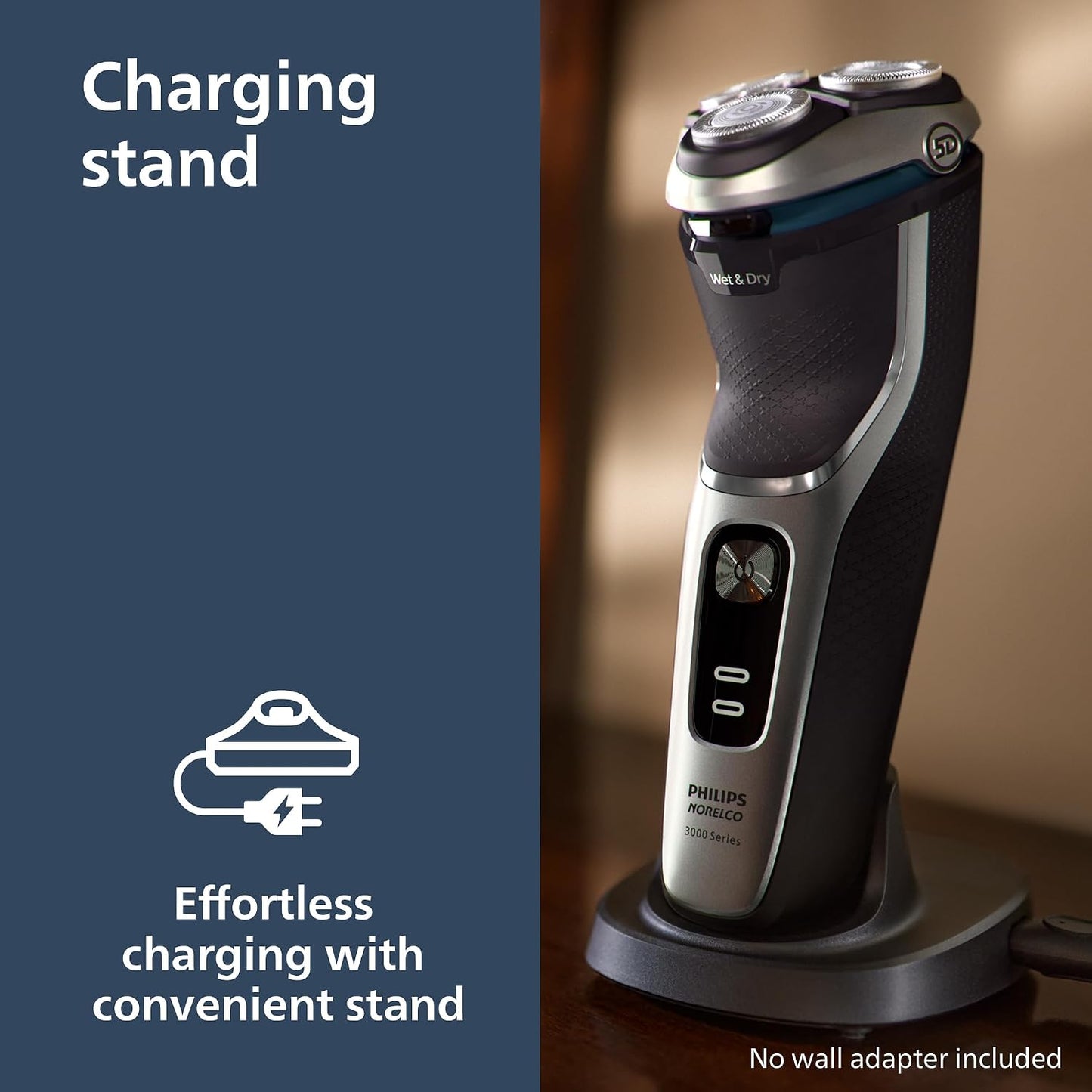 HotPhilips Norelco Shaver 3900 Series, Wet and Dry Electric Shaver, P-Cap, Travel Pouch, Charging Stand, Storm Blue, Model S3341/92