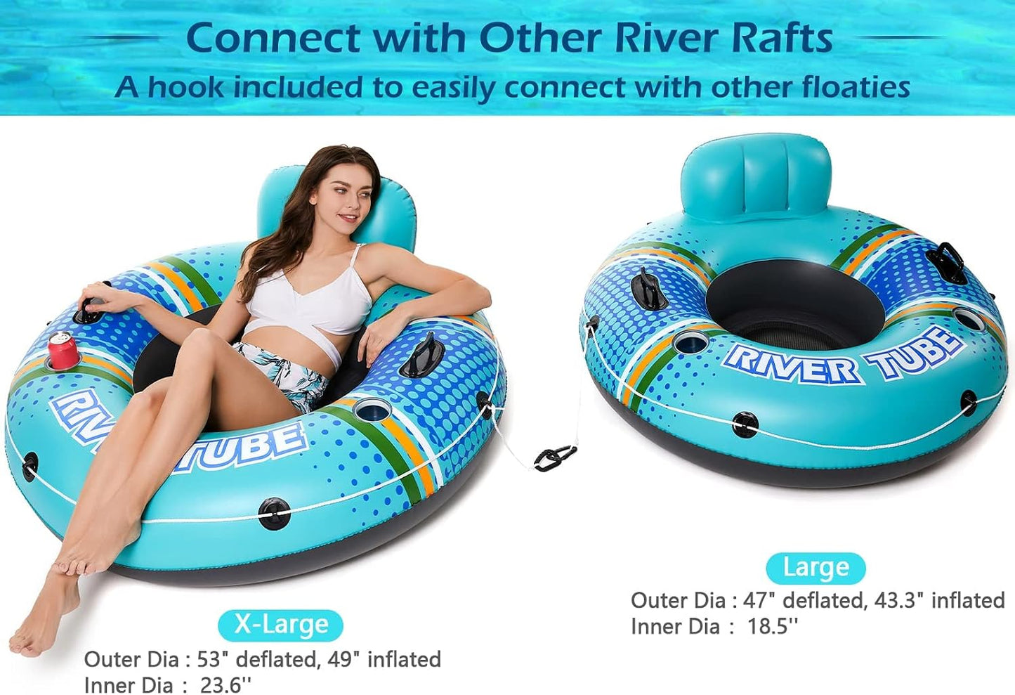 Hot Jasonwell Inflatable River Tube Float - Heavy Duty River Float Pool Floats Lake Premium Water Tubes for Floating Recreational River Raft Lounge Floaties with 2 Cup Holders for Adult