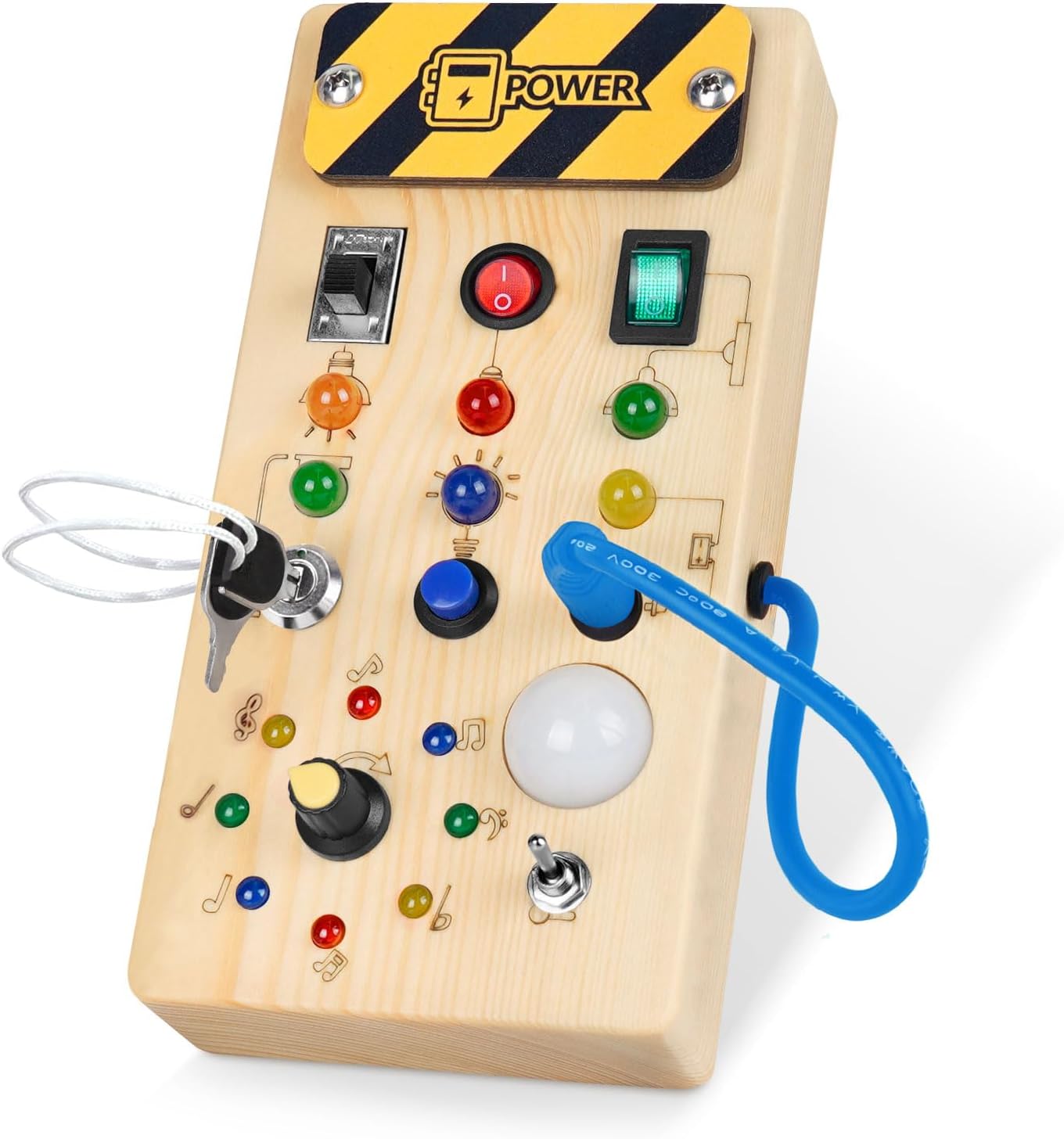 Hot Hoarosall Montessori Wooden Busy Board with 8 LED Light switches, Sensory Toys Light Switch Travel Toys for 1+ Year Old Baby and Toddler