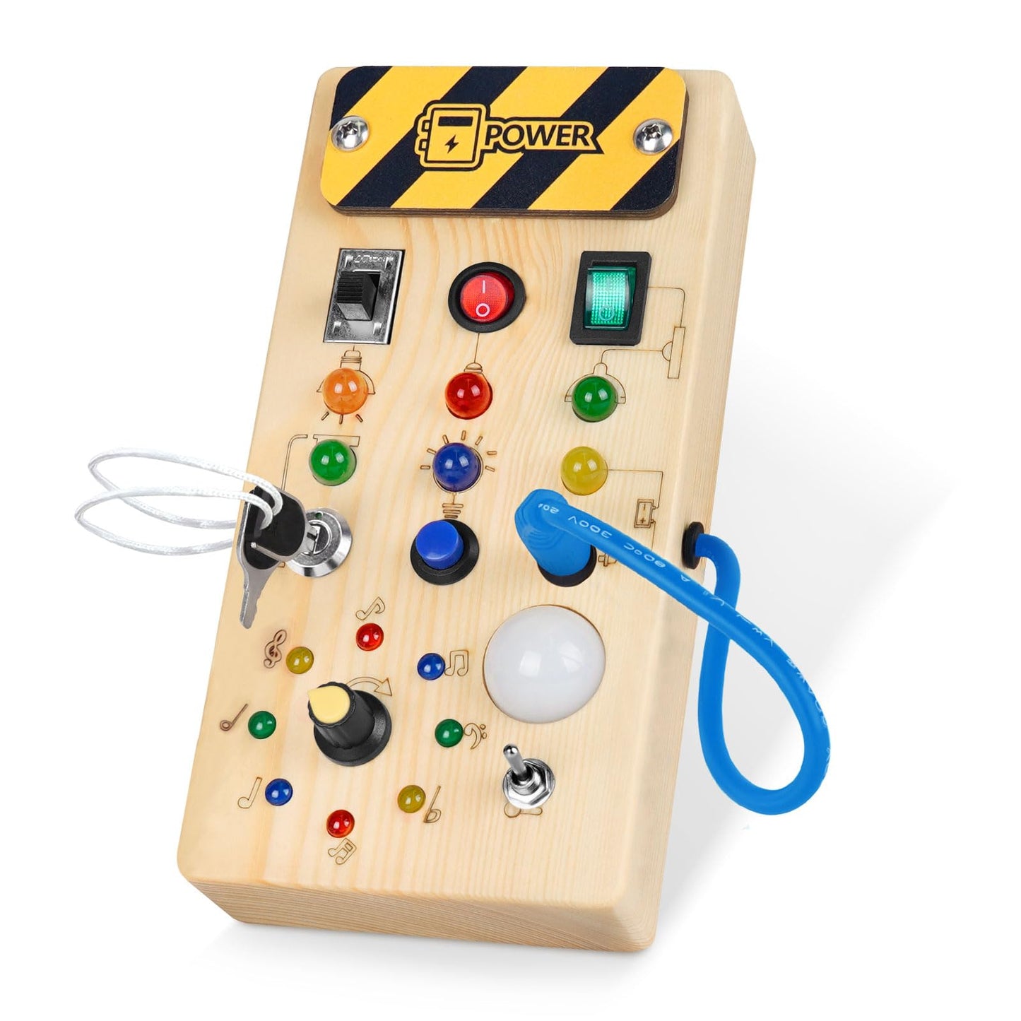 Hot Hoarosall Montessori Wooden Busy Board with 8 LED Light switches, Sensory Toys Light Switch Travel Toys for 1+ Year Old Baby and Toddler