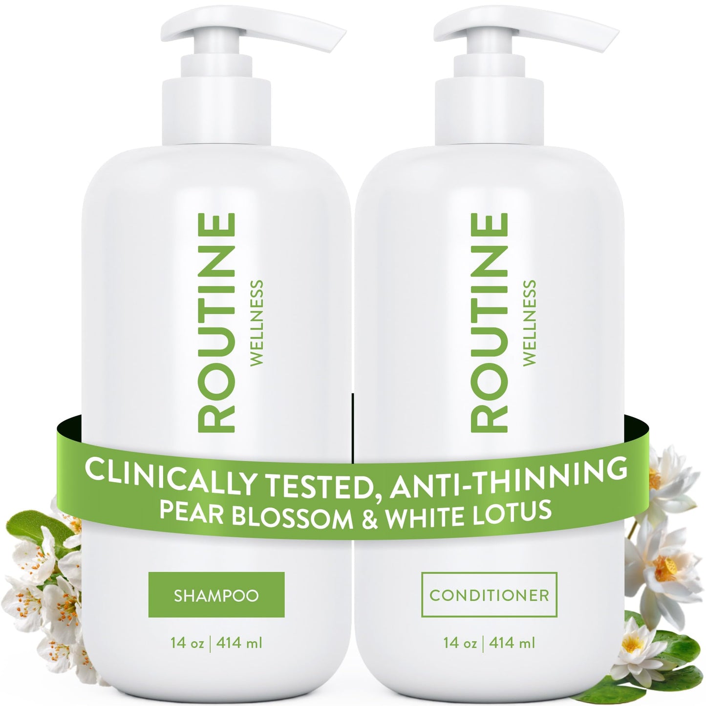 HotRoutine Wellness Anti-Thinning Shampoo & Conditioner - Rose Hips | Clinically tested shampoo for thinning hair with biotin, pea peptides, saw palmetto oil, color safe, sulfate free