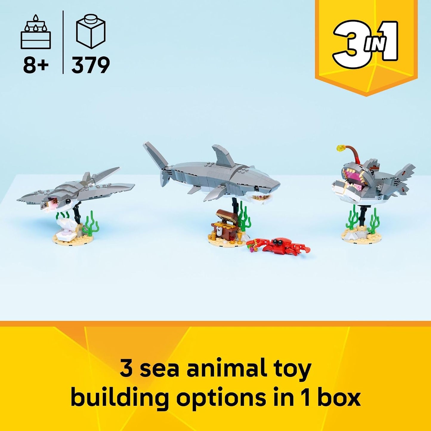 HotLEGO Creator Fierce Shark with a Treasure Chest Building Toy for Boys & Girls - Kids Build a Shark, Fish, or Manta Ray Animal Figure - Bedroom or Shelf Decor for Ages 8+ - 31381