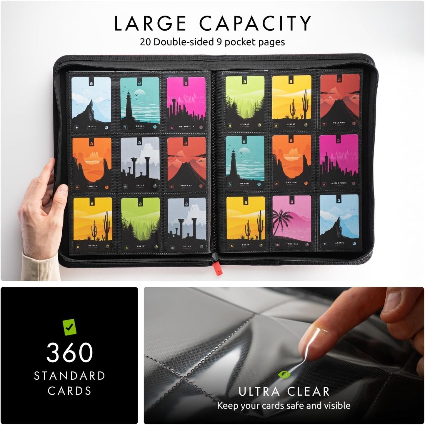 Hot Vault X 9 Pocket Zip Trading Card Binder 360 Cards Exo-Tec (Red) | Holds 360 standard-size TCG cards in 20 side-loading 9-pocket pages. Padded, water-resistant Exo-Tec cover.