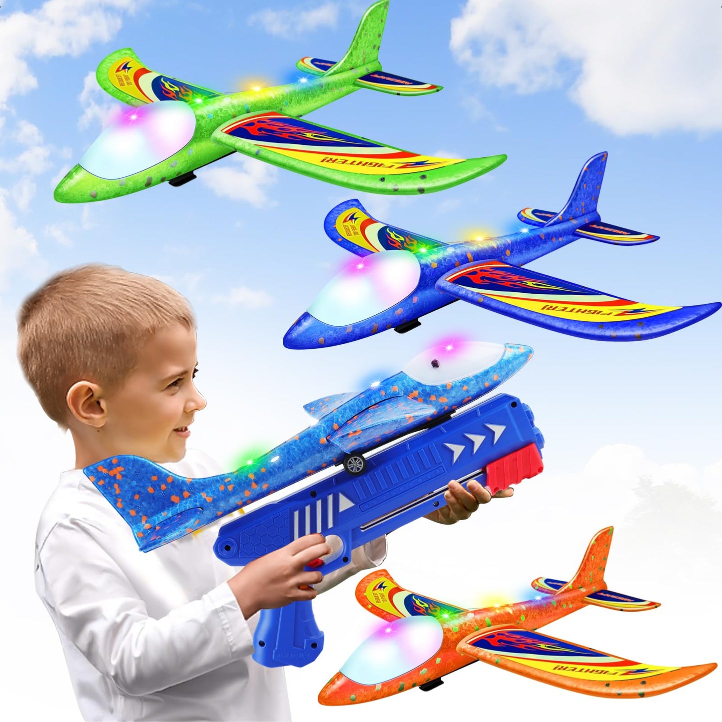HotWesfuner 3 Pack Foam Airplane Launcher Toys, 2 Flight Mode Glider Plane,Kids Flying Toy,3 4 5 6 7 8 9 10 11 12 Year Old Boys Girls Gifts,Outdoor Sport Party Favor