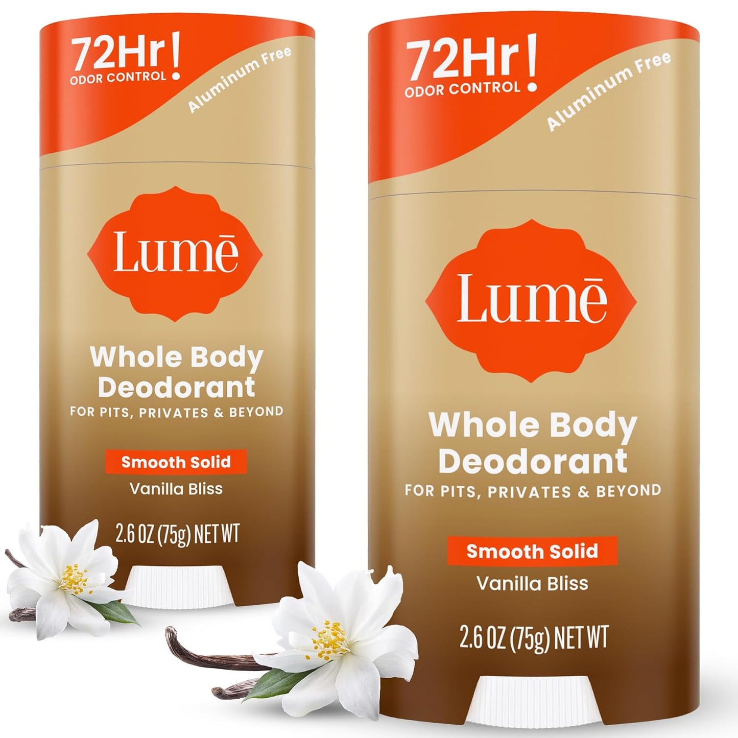 HotLume Whole Body Deodorant - Smooth Solid Stick - 72 Hour Odor Control - Aluminum Free, Baking Soda Free and Skin Safe - 2.6 Ounce (Pack of 2) (Soft Powder)