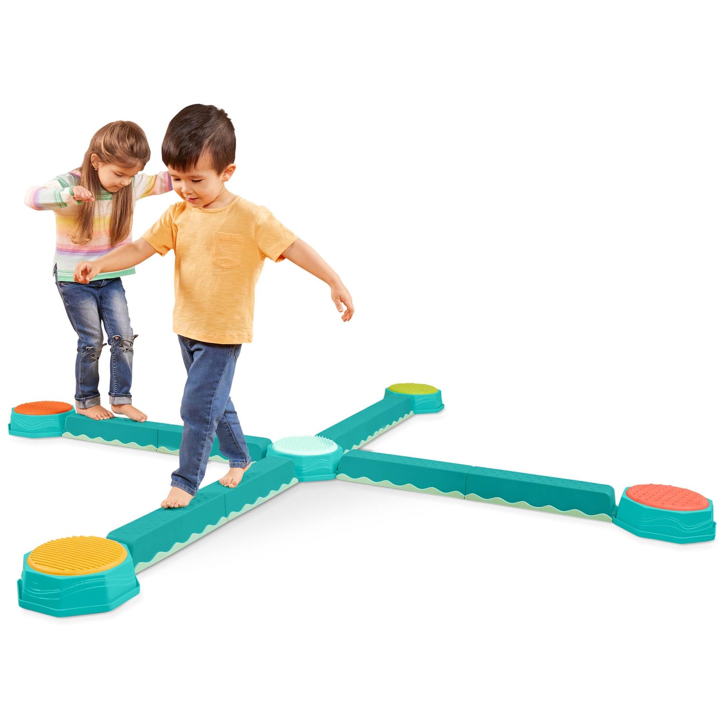 HotB. toys Balance Beam Set, Musical Wavy Beams & Sensory Stones, Summer | Balance & Groove Set with 8 wavy beams, 5 sensory stones, and 1 musical stepping stone for indoor or outdoor play, 3+ Years