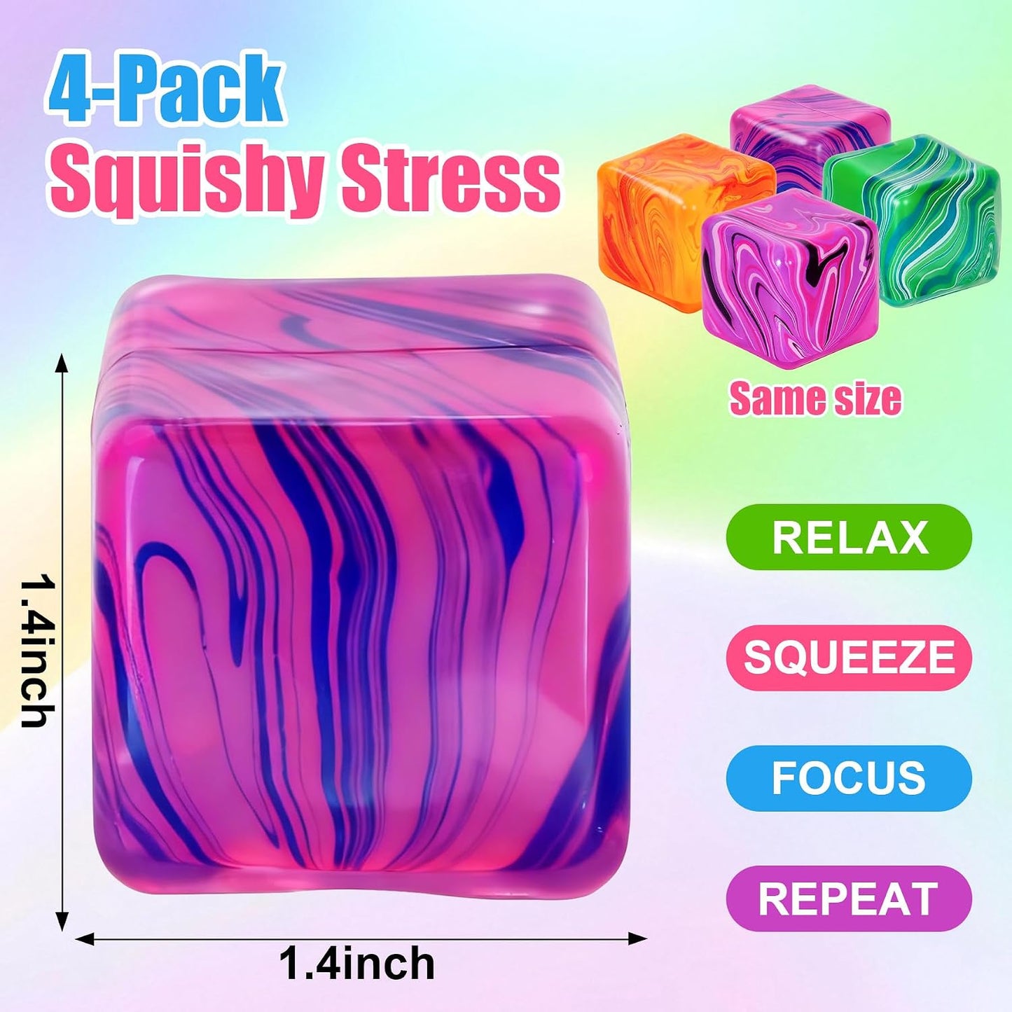 Hot4 Pack Fidget Toys, Squishy Cube, Ice Cube Squishy for Anxiety & Stress Relief for Adults, Slow Rise Sensory Stress Balls, Classroom Prizes