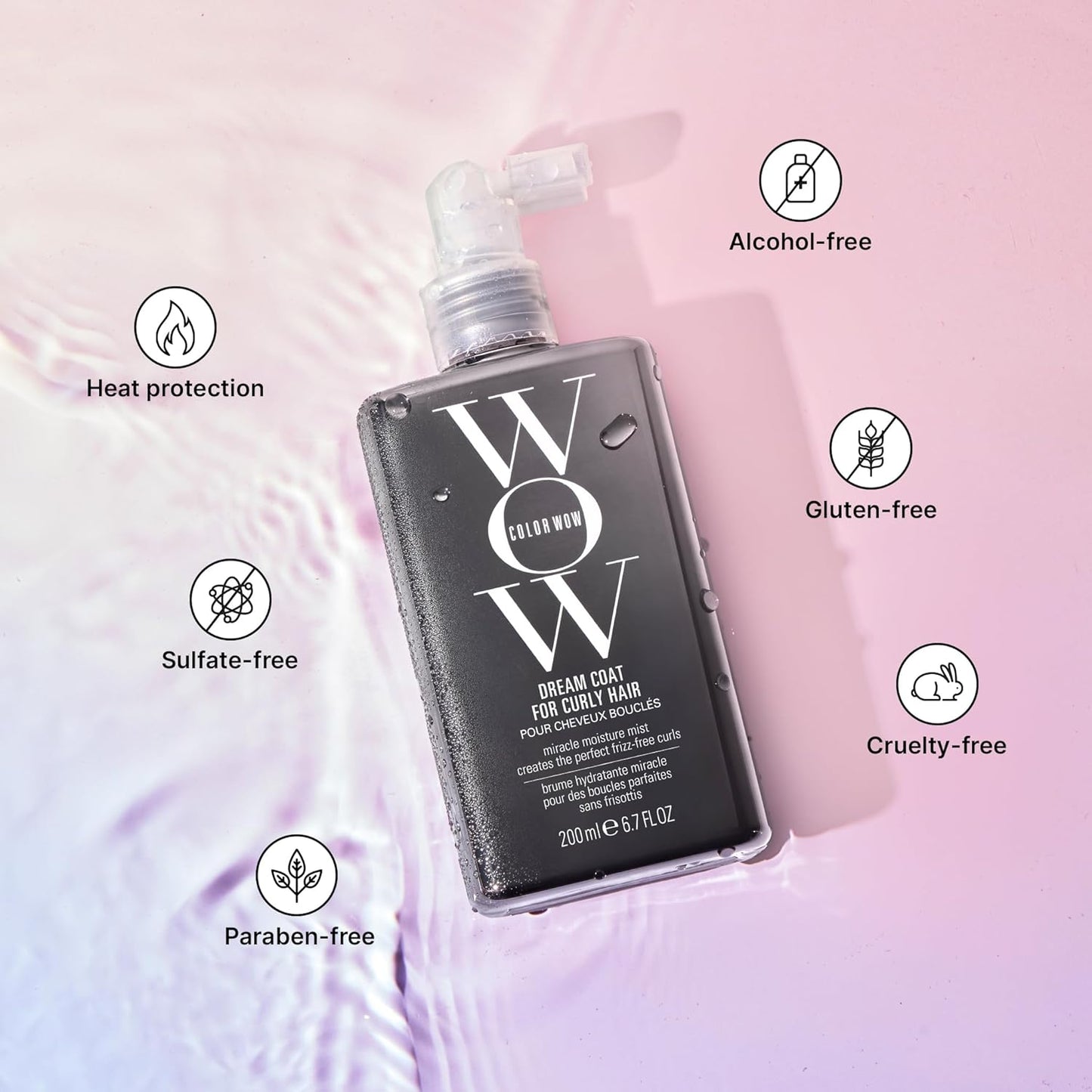 HotCOLOR WOW Dream Coat for Curly Hair, Moisture-Boosting Anti-Frizz Spray for Defined Curls