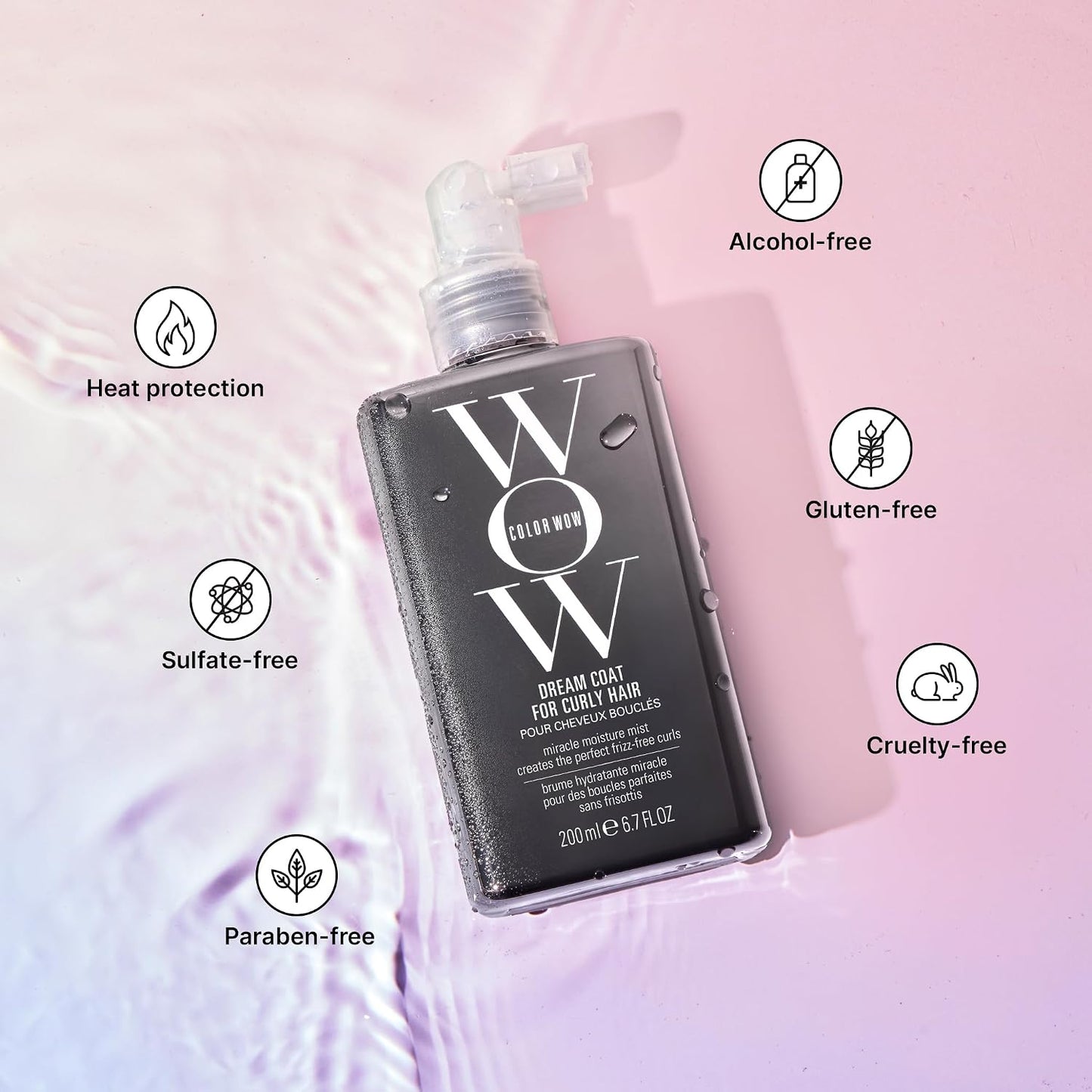 HotCOLOR WOW Dream Coat for Curly Hair, Moisture-Boosting Anti-Frizz Spray for Defined Curls