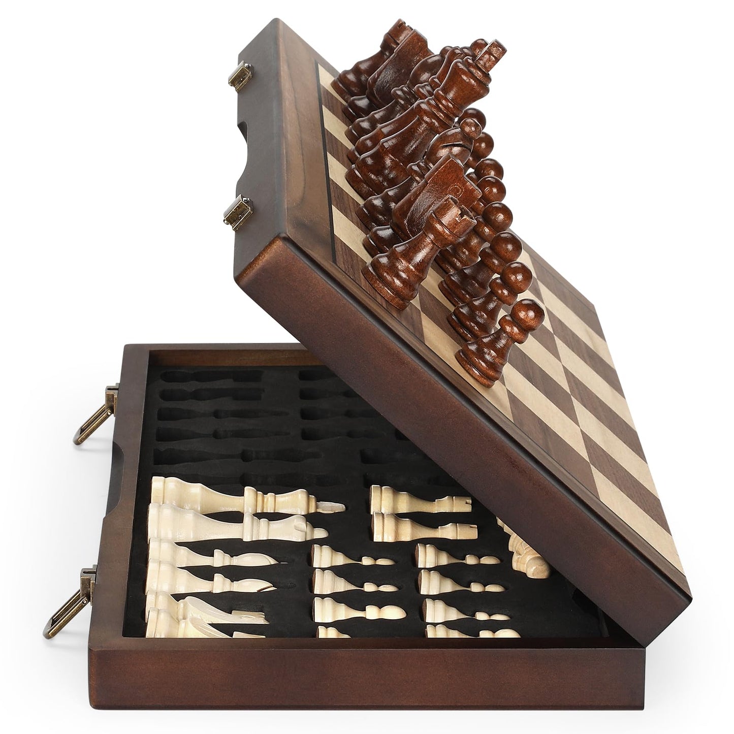 Hot Magnetic Wooden Chess Set for Adults Kids 15'' Chess Board with Handmade Pieces, Folding Portable Travel Unique Chess Sets Game for Tournament Professional Beginner