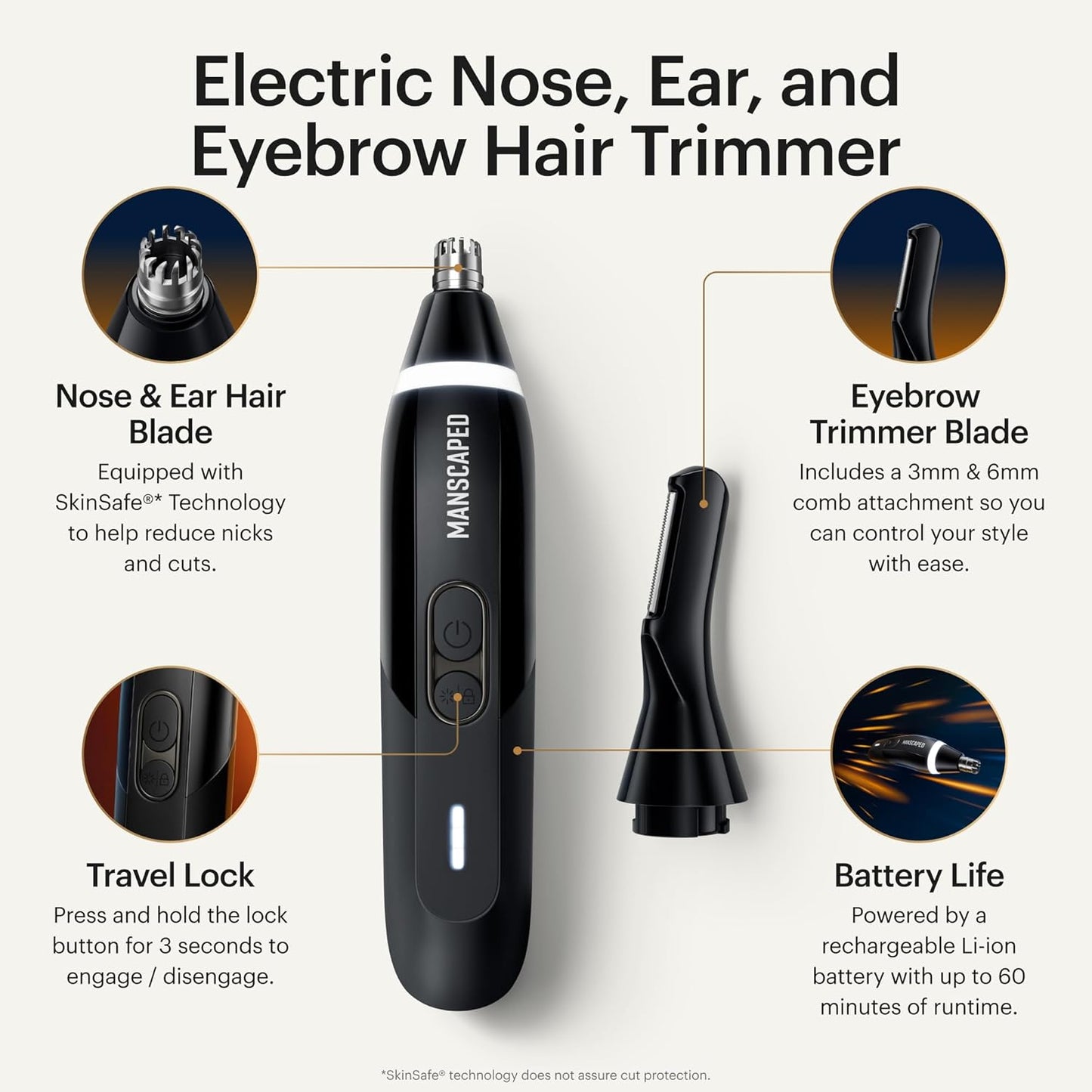 HotMANSCAPED® Weed Whacker® 3.0 PRO - Men's Electric Nose, Ear & Eyebrow Hair Trimmer – SkinSafe® Dual-Head System, LED Spotlight, Waterproof, Rechargeable, Travel Lock, Eyebrow Comb Attachment