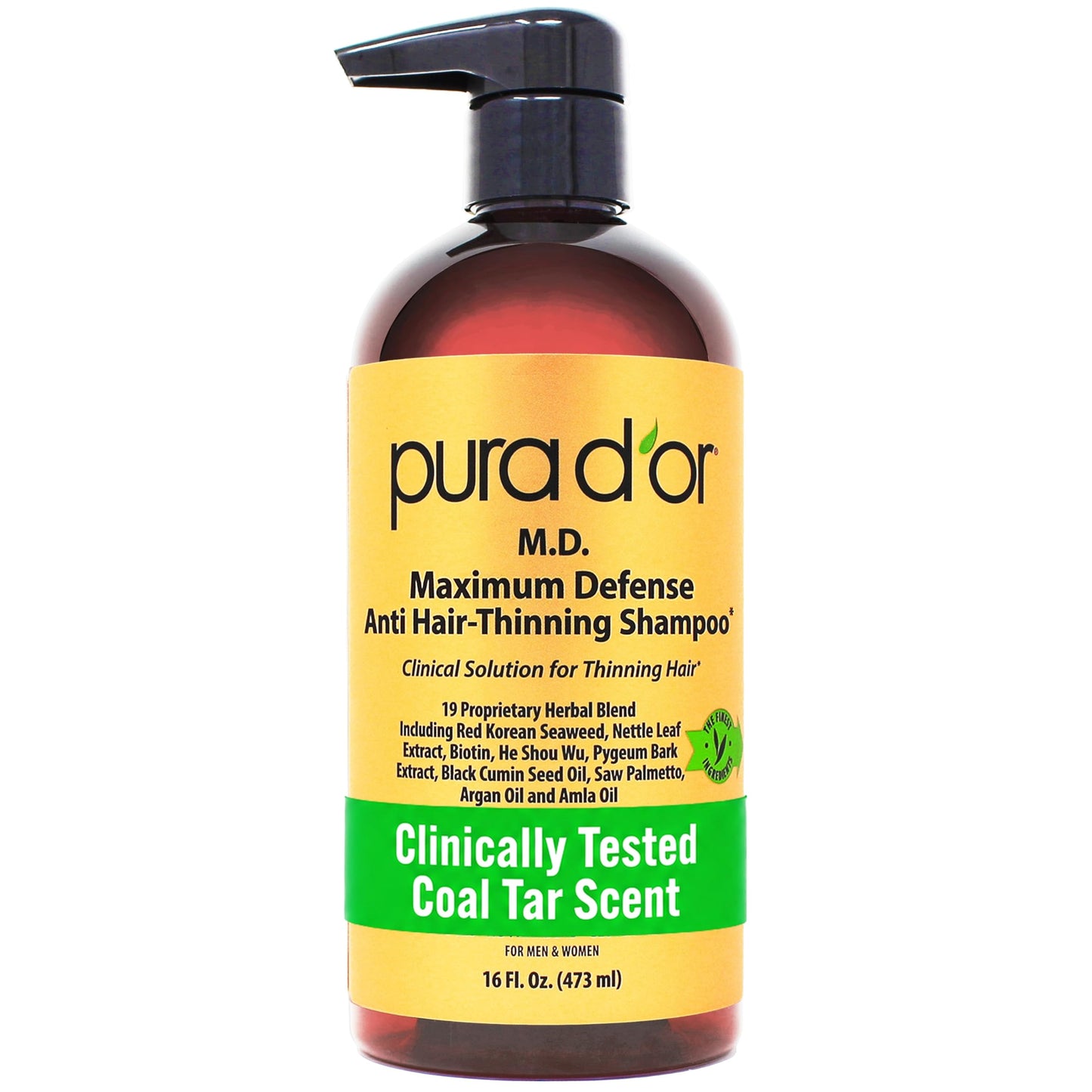 HotPURA D'OR Original Gold Label Anti-Thinning Shampoo - CLINICALLY TESTED - Biotin & Argan Oil – Sulfate-Free Strengthening & Volumizing for Fuller-Looking Hair, Men & Women, Natural Earthy Scent 16 oz