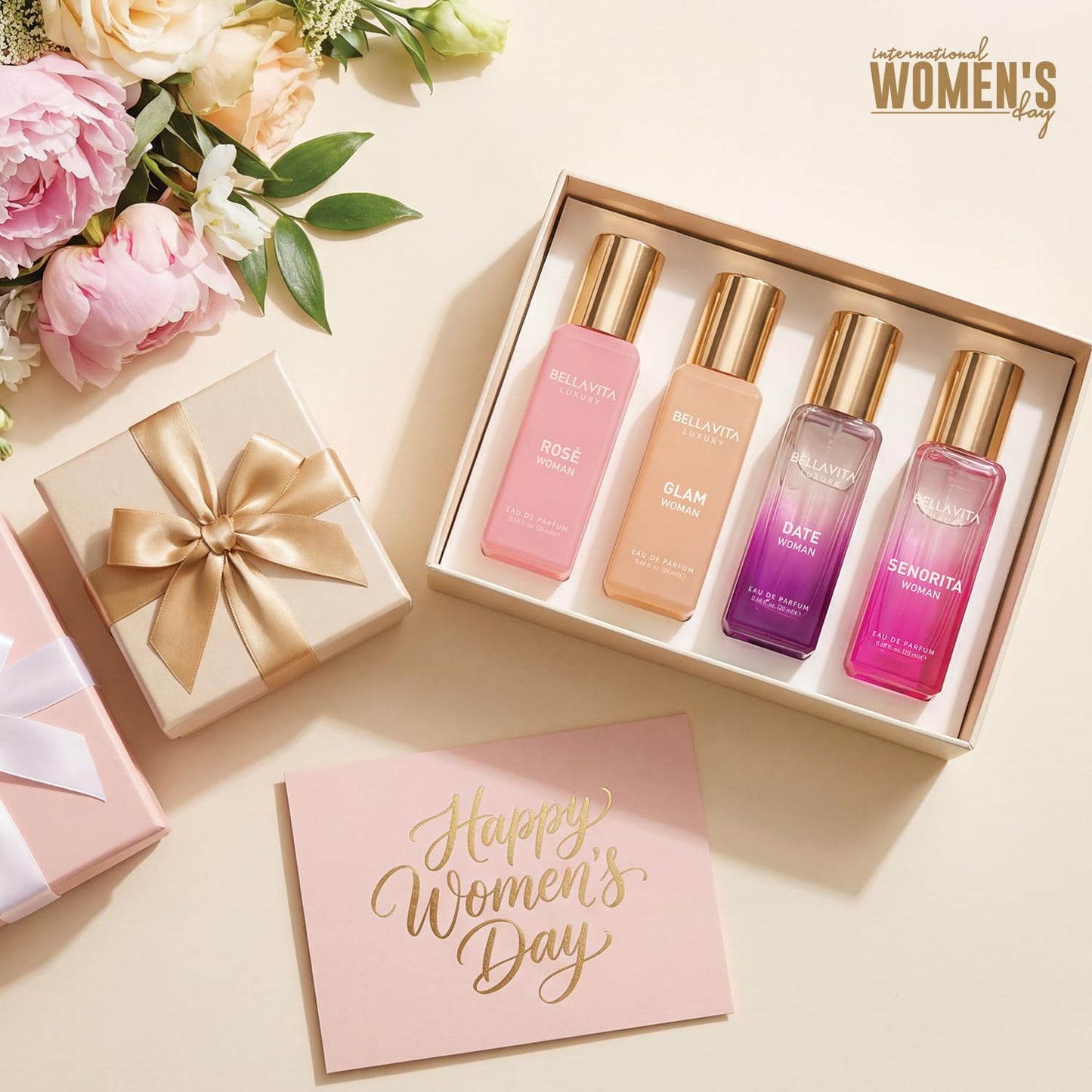 Hot Bellavita Luxury Women's Perfume Gift Set with Rose, Senorita, Date, and Glam | 80ml | Perfume for Women | Pink Pepper, Yuzu and Floral Peach | Long Lasting Fragrance |Mother's day present