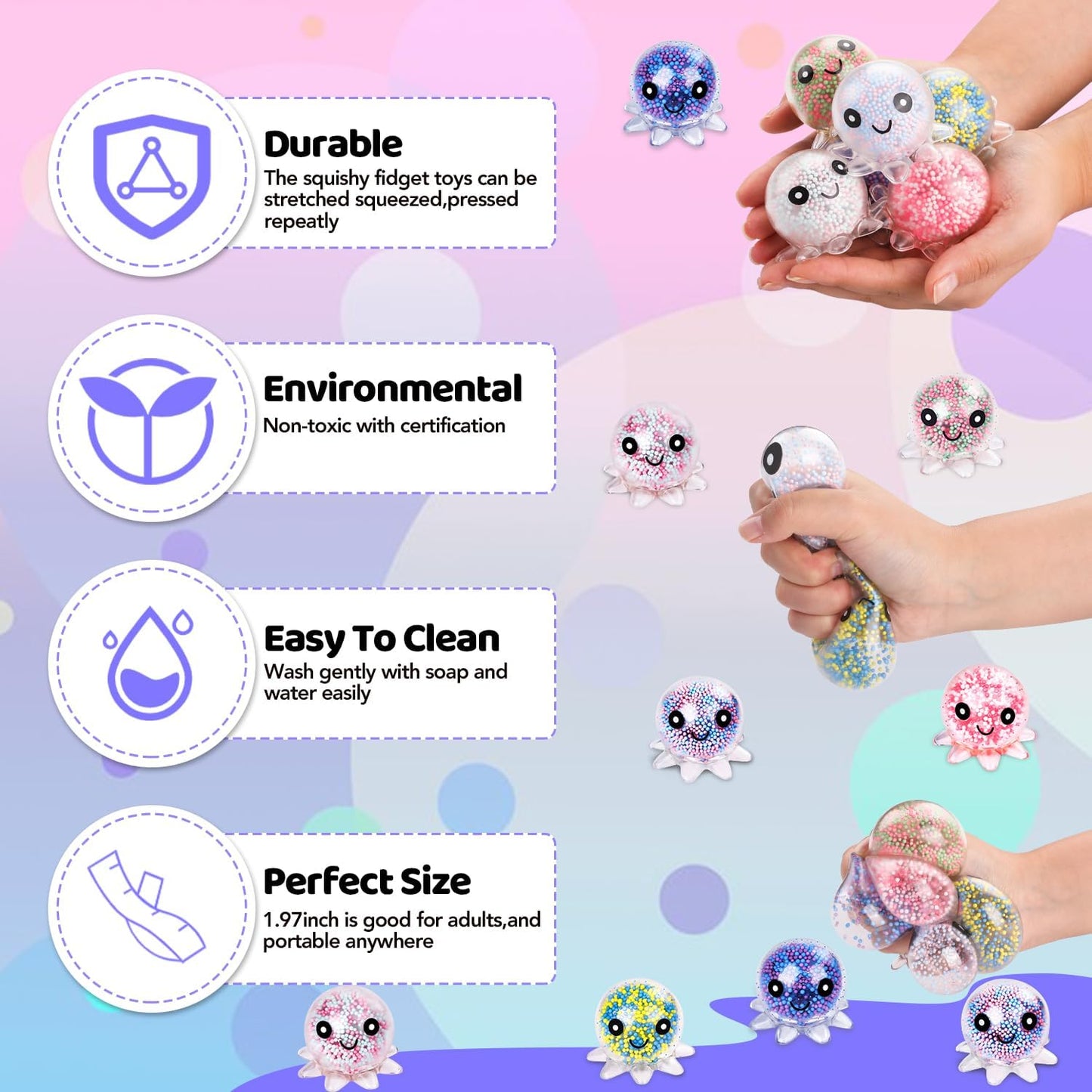 HotVESPRO 12 Pack Fidget Stress Balls for Adults, Cute Octopus Stress Ball | Stress Sensory Stress Ball, Bulk Squishy Squeeze Ball Toys Set for Classroom Prizes and Birthday Party Favors