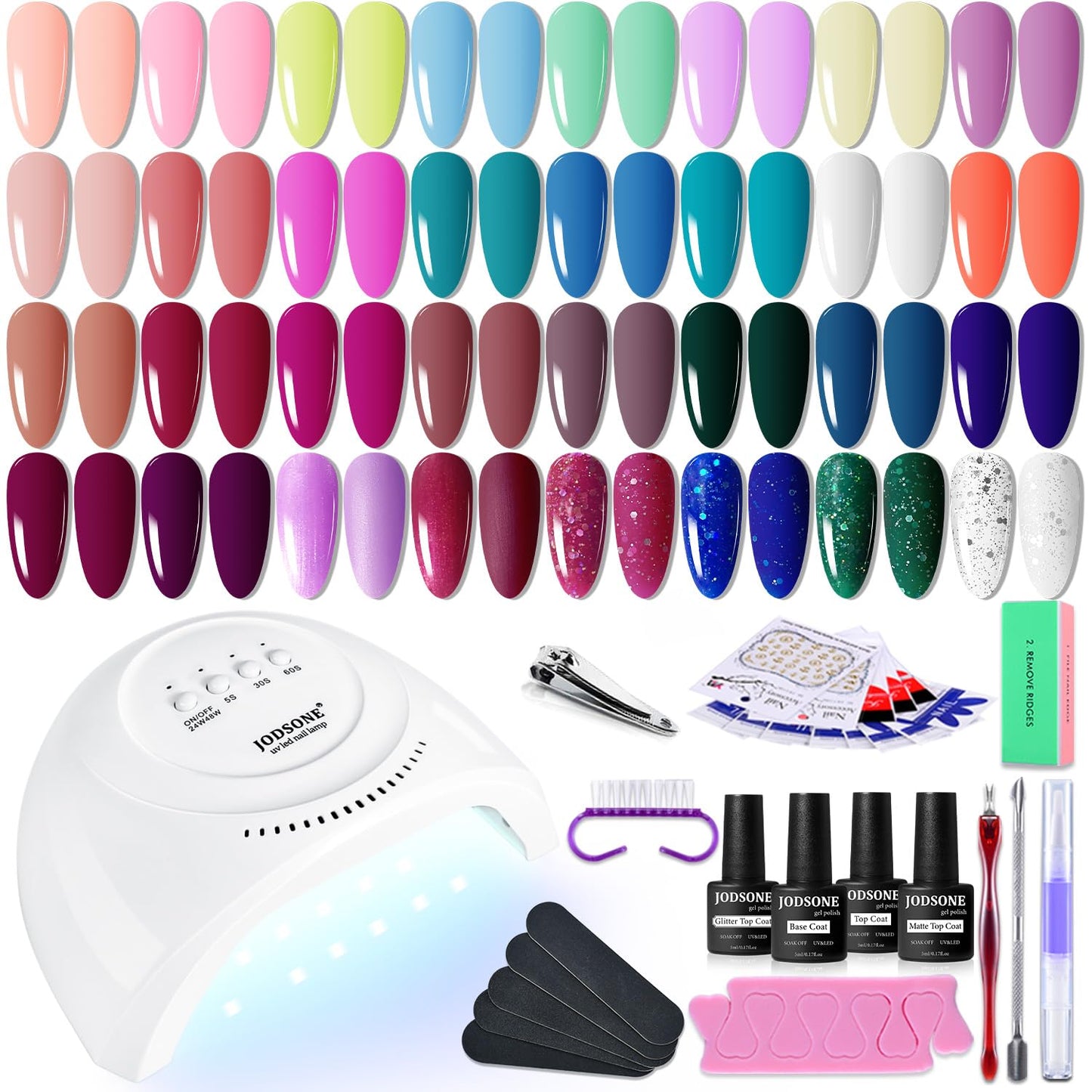 HotJODSONE Gel Nail Polish Kit with U V Light 32 Colors Gel Polish Nail + 4 Functional Adhesive Bottles Kit Soak Off Manicure Tools Gifts for Women