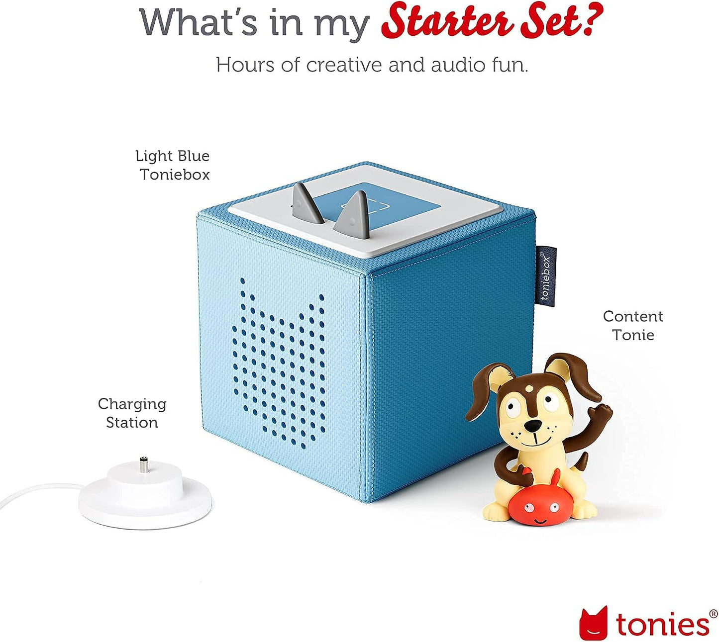 Hot Toniebox 1 Audio Player Starter Set with Playtime Puppy - Listen, Learn, and Play with One Huggable Little Box - Light Blue