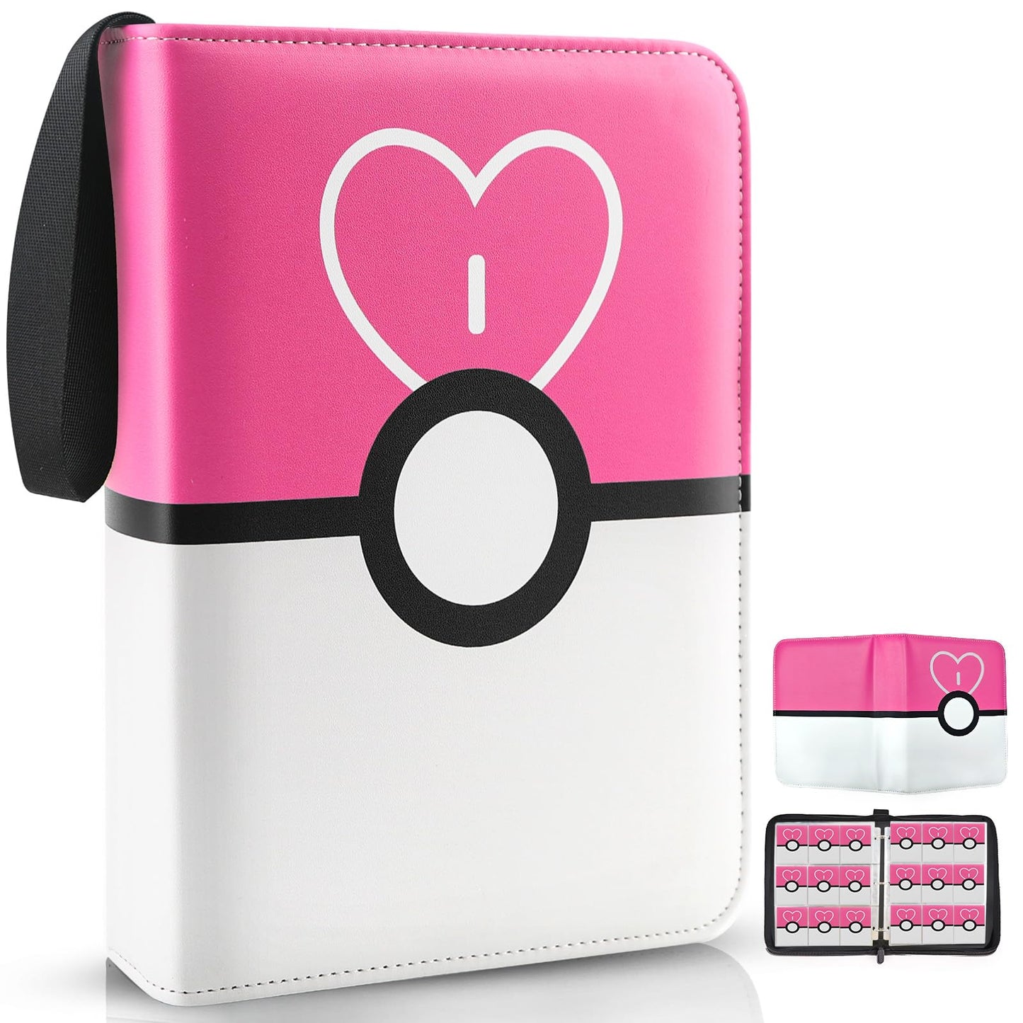 Hot Card Binder 4 Pocket, Trading Card Holder Fits 400 Cards With 50 Removable Sleeves, Portable Collection Card Ablum, Game Card Case book With Zipper for Gift, Red