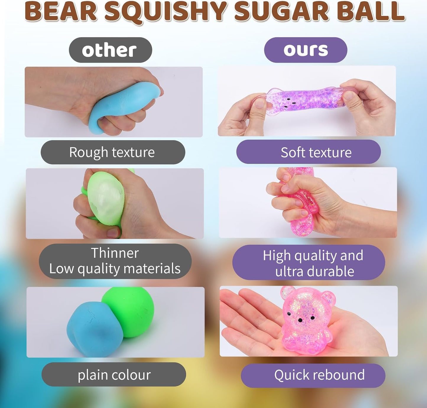 HotVESPRO 12Pack Fidget Toys Squishy ，Cute Bear Squeeze Ball | Bulk Squishy Fidget Squeeze Play Toys，Pull Stretch Classroom Prize Party Favors Toys for Kids