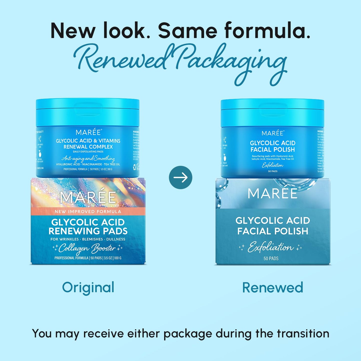 HotMAREE Glycolic Acid Pads - Toner Pads for Face Cleansing - Exfoliating Pad with Tea Tree Oil, Salicylic Acid & Vitamins E, B3, B5 - Facial Polishes & Peels, Skin Pore Resurfacing & Radiance - 50 Count