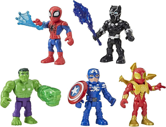HotMarvel Super Hero Adventures 5-Inch Action Figure 5-Pack, Includes Captain America, Spider-Man, 5 Accessories (Amazon Exclusive)