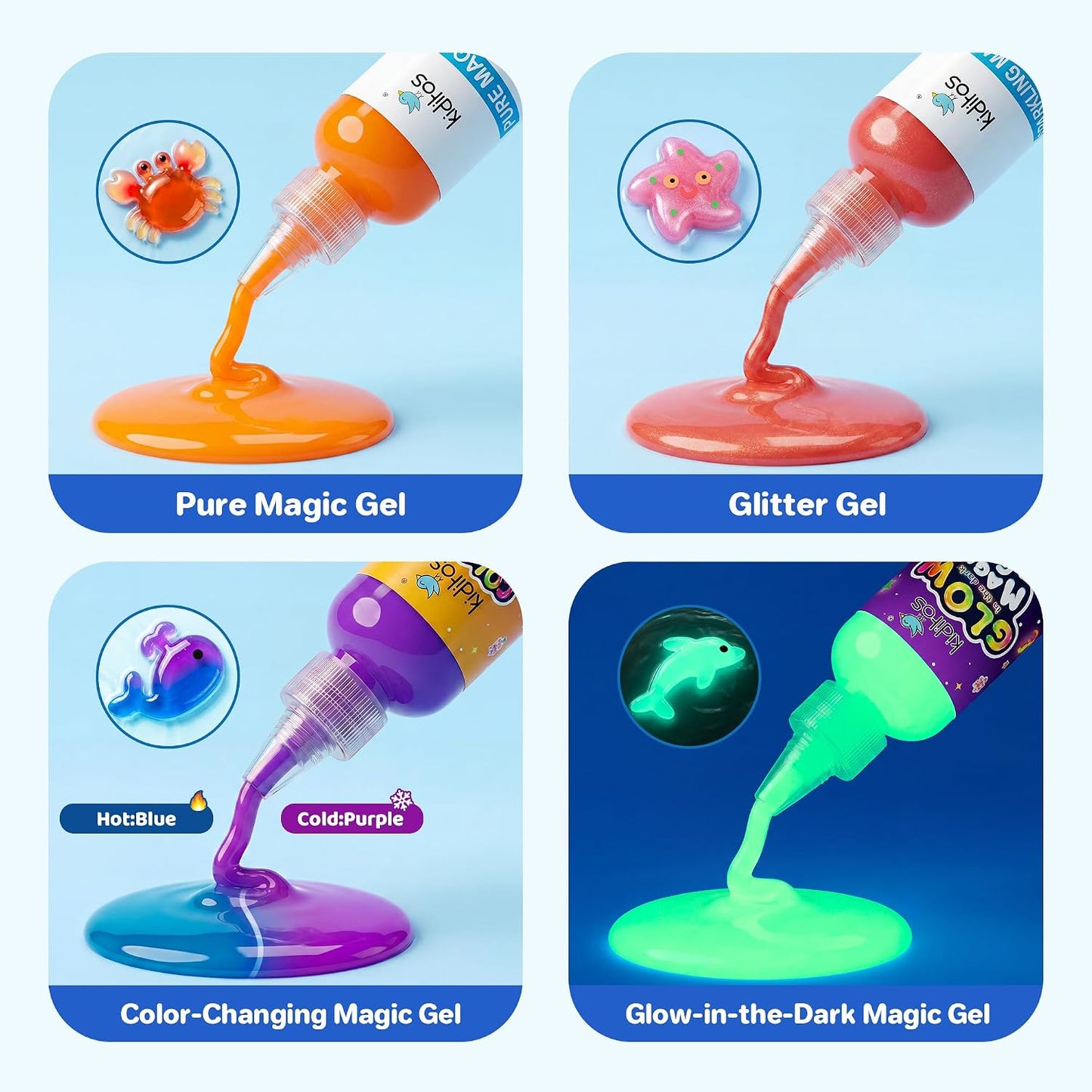 Hot Kiditos Magic Water Elf Toy Kit – Squishies for Kids, 20 Gels & 10 Molds, Magic Gel Water Pets Sensory DIY Craft Kit, Party Favors & Summer Gifts for Kids Ages 3+
