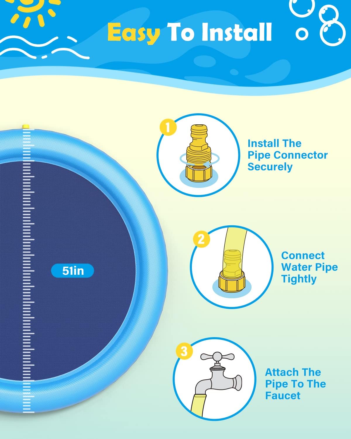 Hot Peteast Splash Pad for Dogs & Kids - Anti-Slip Dog Pool for Large Dogs, 0.58 mm Thickened Durable Outdoor Water Play Mat, Summer Sprinkler Toy for Backyard (51inch)