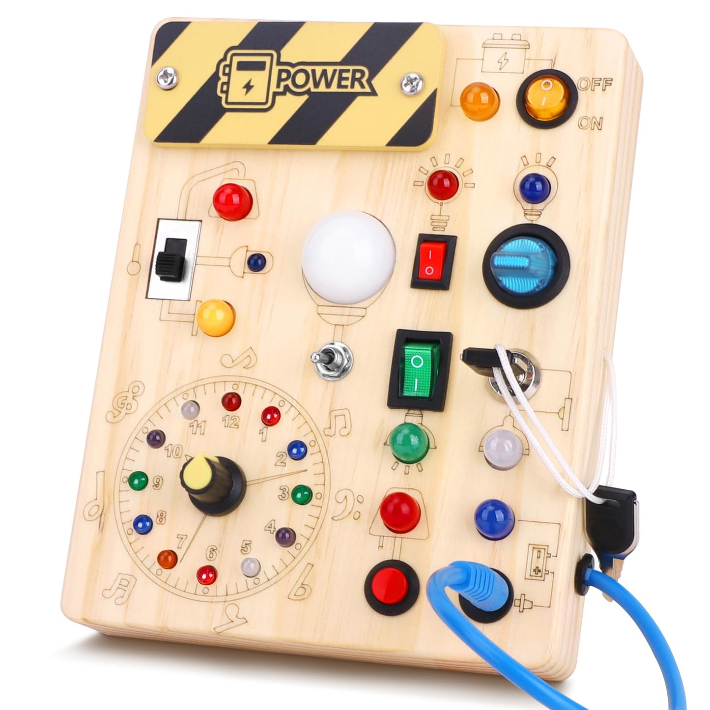 Hot Hoarosall Montessori Wooden Busy Board with 8 LED Light switches, Sensory Toys Light Switch Travel Toys for 1+ Year Old Baby and Toddler