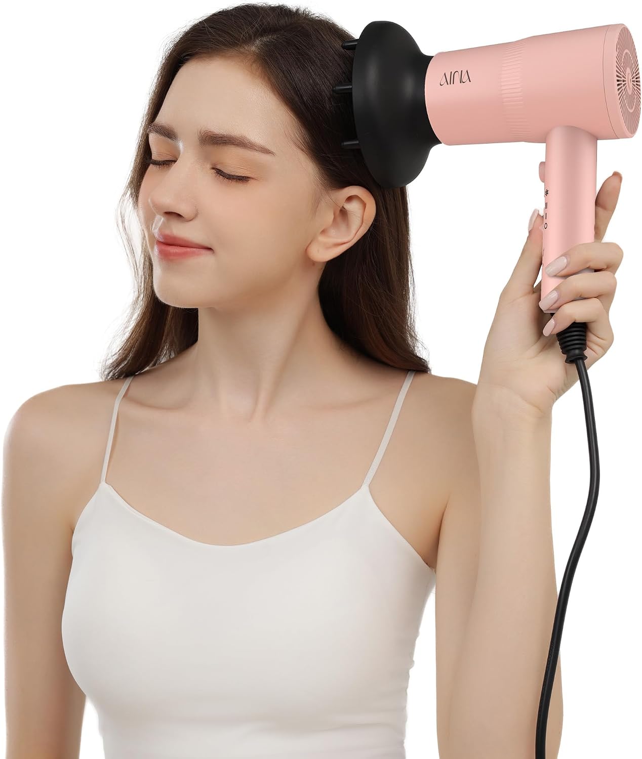 HotAINA Diffuser Hair Dryer Full-Featured Blow Dryer 110V/1600W(Babe Pink) | 3 Heat/2 Speed;Cold shut button;Lightweight;Compact Size;High Temp;Low Airflow;Same Results;Less Expense