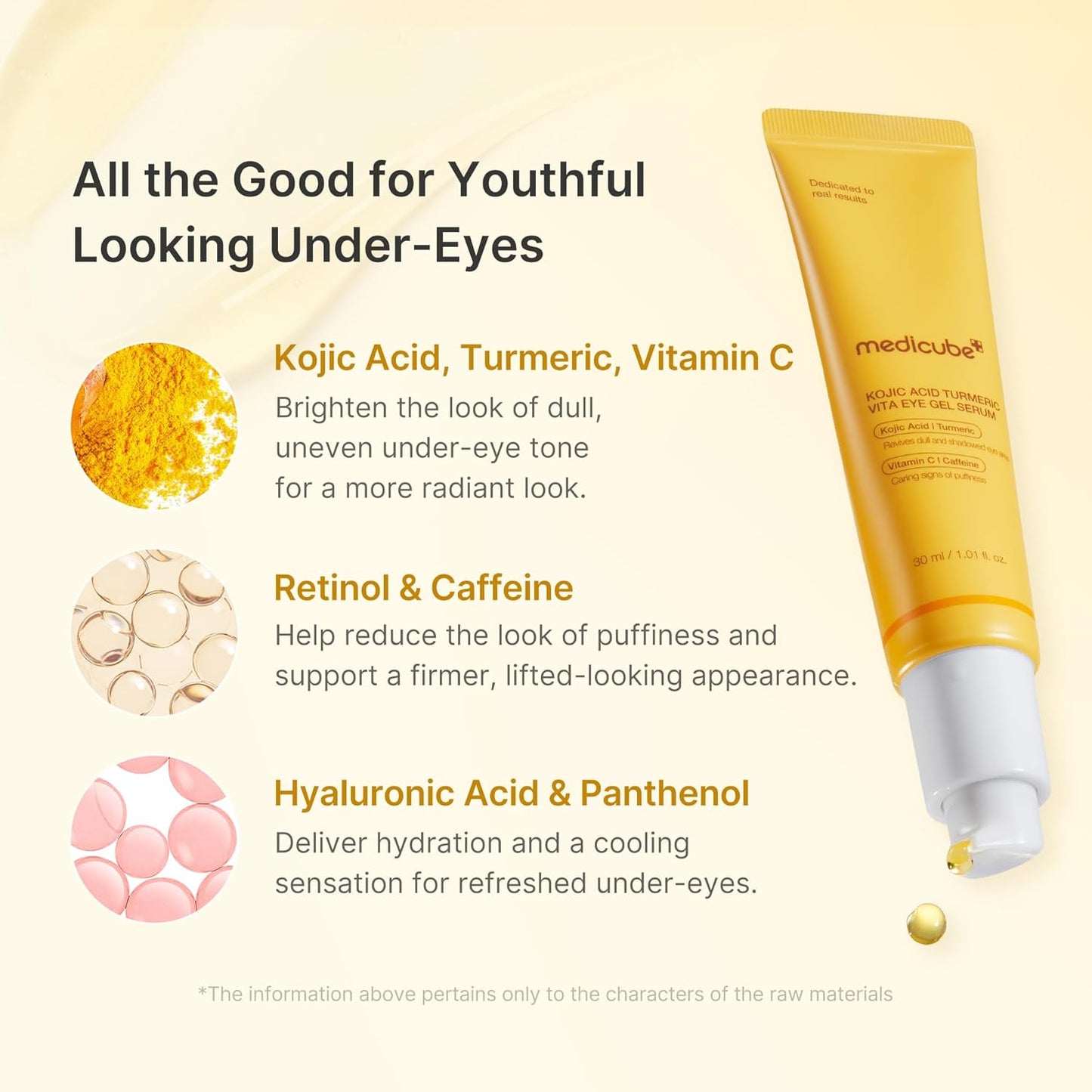 Hotmedicube Eye Serum with Kojic Acid Turmeric | All-Day Brightening Eye Gel Serum | Refreshing Eye Care with Vitamin C, Retinol & Caffeine | Hydrating & Cooling Formula | Korean Skincare, 1.01 fl.oz