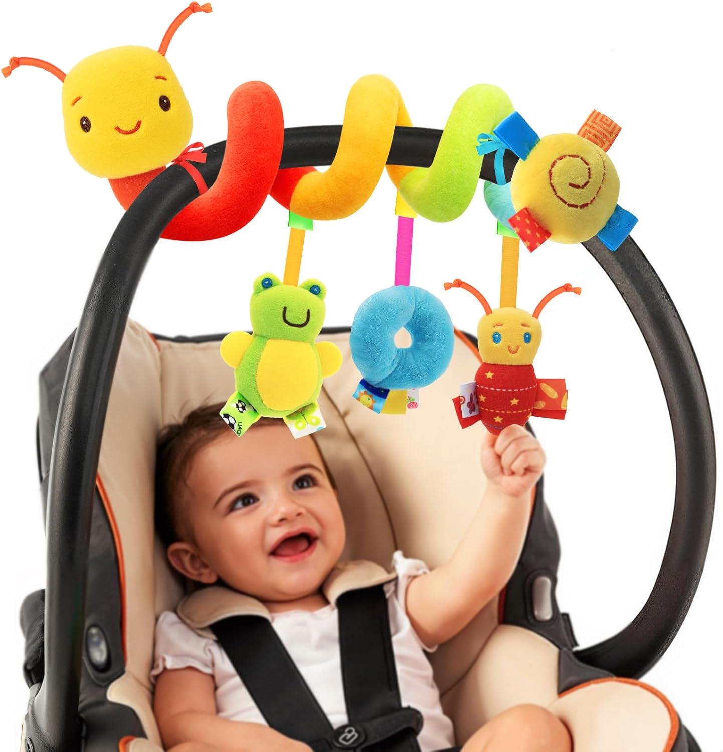 Hot Spiral Car Seat Toys - Baby Sensory Soft Plush Hanging Toys for 0-12 Months Stroller Crib Accessories, Essentials for Expecting Moms & Baby Shower Registry Gift