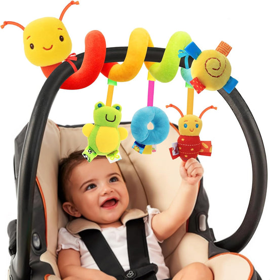 Hot Spiral Car Seat Toys - Baby Sensory Soft Plush Hanging Toys for 0-12 Months Stroller Crib Accessories, Essentials for Expecting Moms & Baby Shower Registry Gift