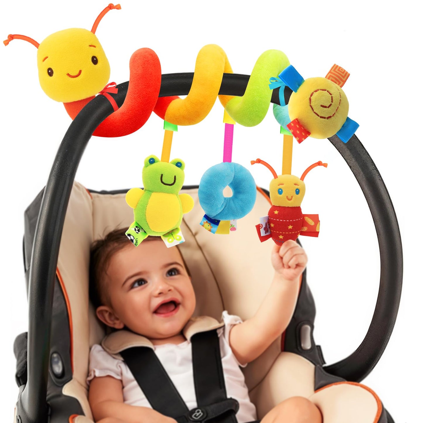 Hot Spiral Car Seat Toys - Baby Sensory Soft Plush Hanging Toys for 0-12 Months Stroller Crib Accessories, Essentials for Expecting Moms & Baby Shower Registry Gift