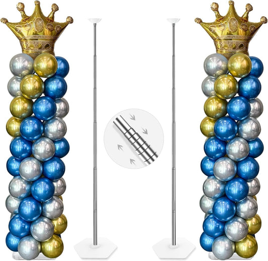 HotYALLOVE Balloon Column Stand Kit Sets of 2, 7 Feet Height Adjustable Balloon Tower Pillar with Reusable Metal Telescopic Design for Birthday, Wedding, Baby Shower, Graduation Party Decoration