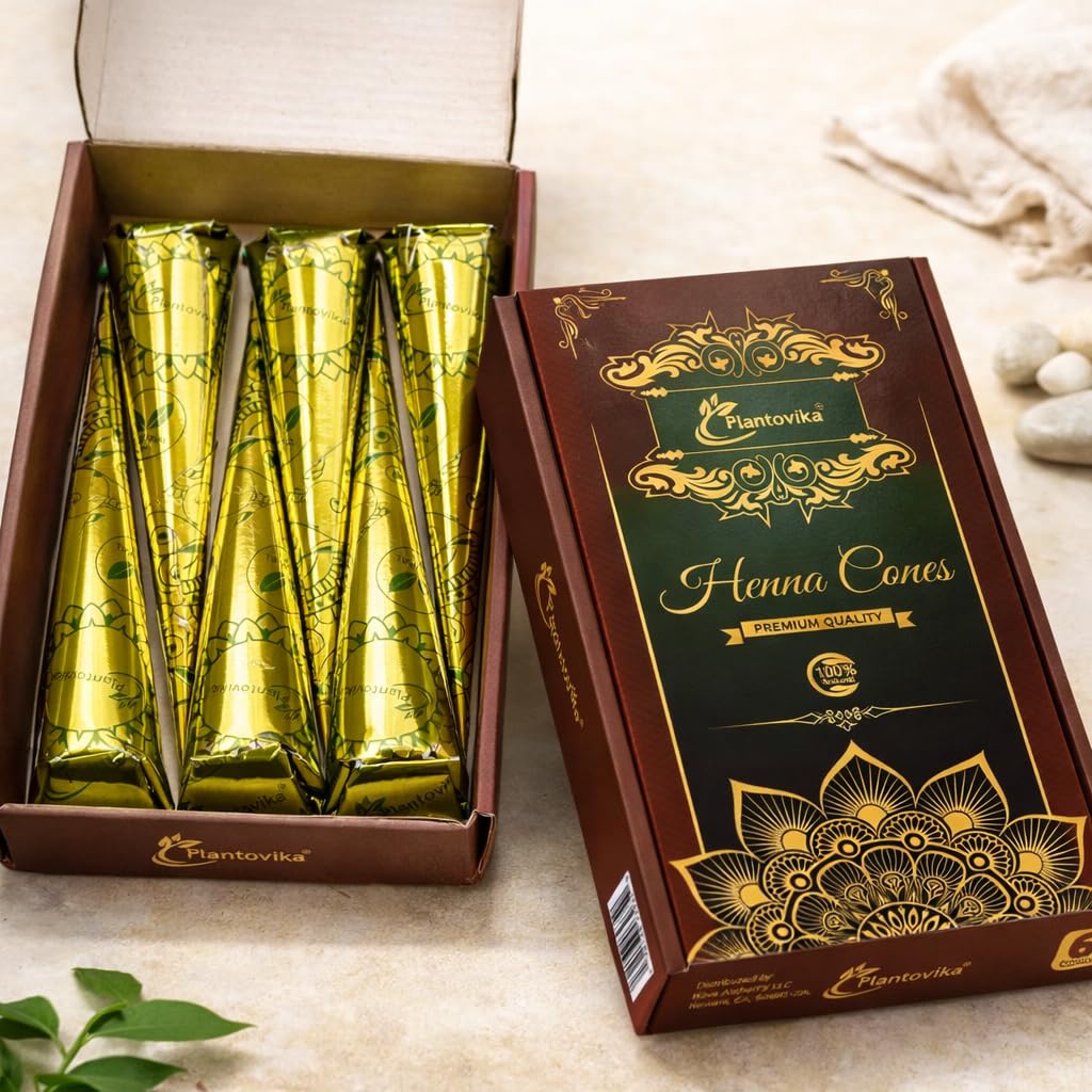 HotHenna Cone Made from 100% Natural Leaves | Fresh Ready-to-Use Pre-Filled Paste, Henna Tube | Dark Reddish Brown | No Additives | Long Lasting Color | Pack of 6