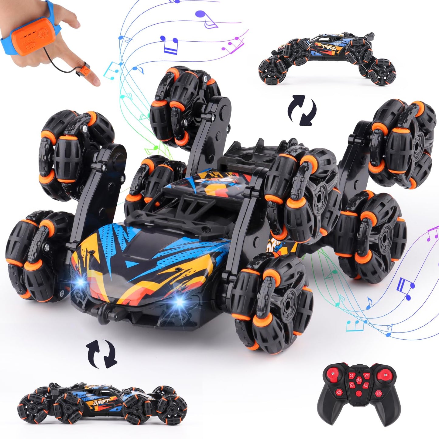 HotNEXBOX 8WD Remote Control Car Toys for Kids, Gesture Sensing RC Stunt Truck | Birthday Gifts, Great for Boys Age 6-12, Cool Toys with Lights Music Spray, Transformable & Durable
