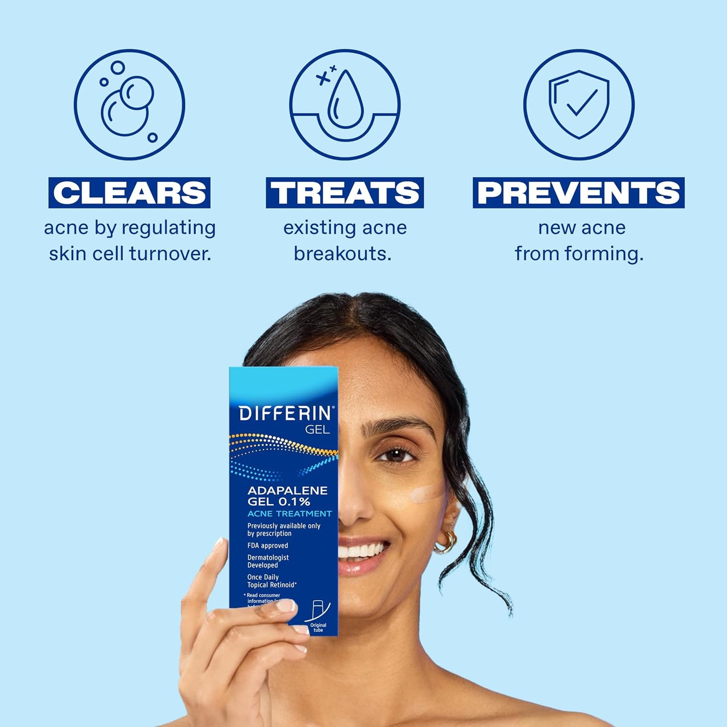 HotDifferin Acne Treatment Gel, 90 Day Supply, Retinoid Treatment for Face with 0.1% Adapalene, Gentle Skin Care for Acne Prone Sensitive Skin, 45g Pump (Packaging May Vary)