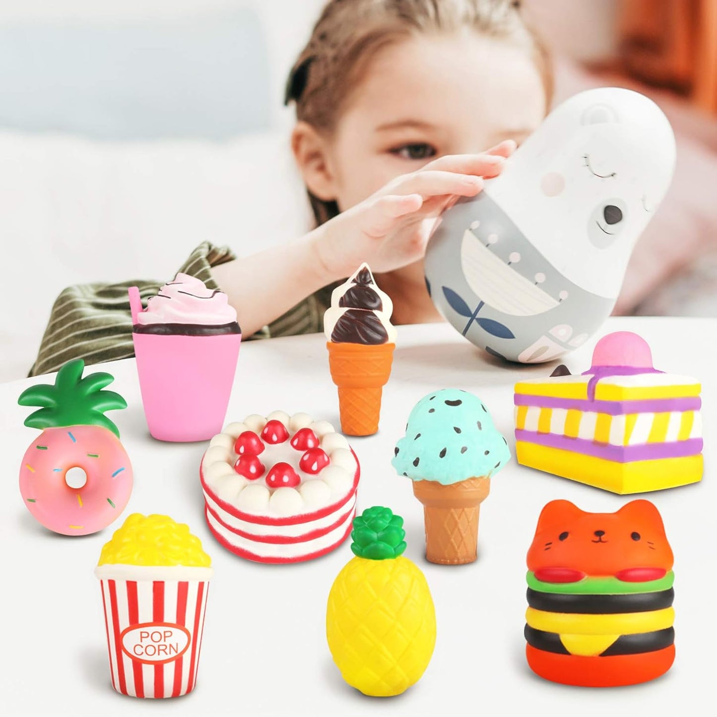 Hot Slow Rising Jumbo Squishies Toys Set - 9 Pack Soft Kawaii Squishy Hamburger Popcorn Cake Ice Cream Donut Stress Relief Squeeze Toy for Boys and Girls