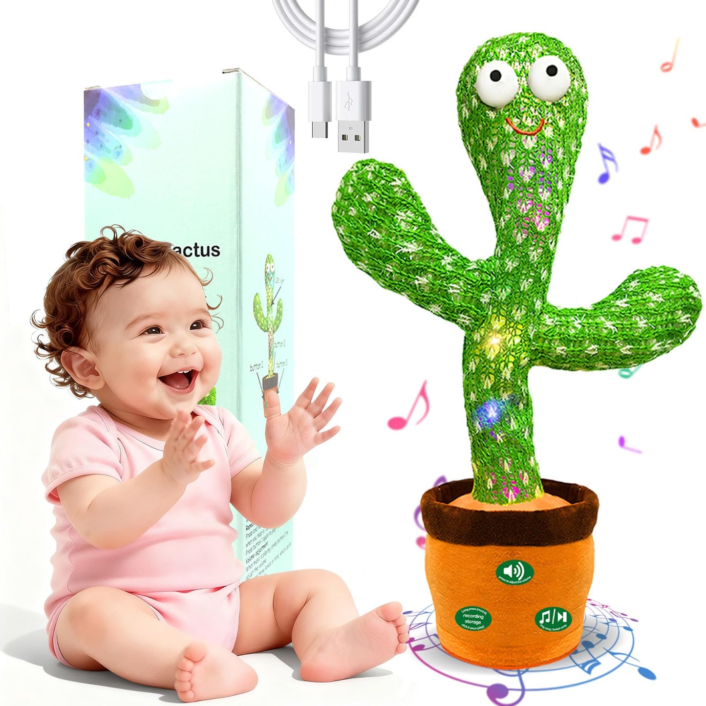 HotHunfur Interactive Baby Toys Dancing Talking Cactus Toy,Funny Gift for Infant, Singing Record Repeat What You Say Light Up Toy for Toddler Boy Girl (Volume Adjustment)