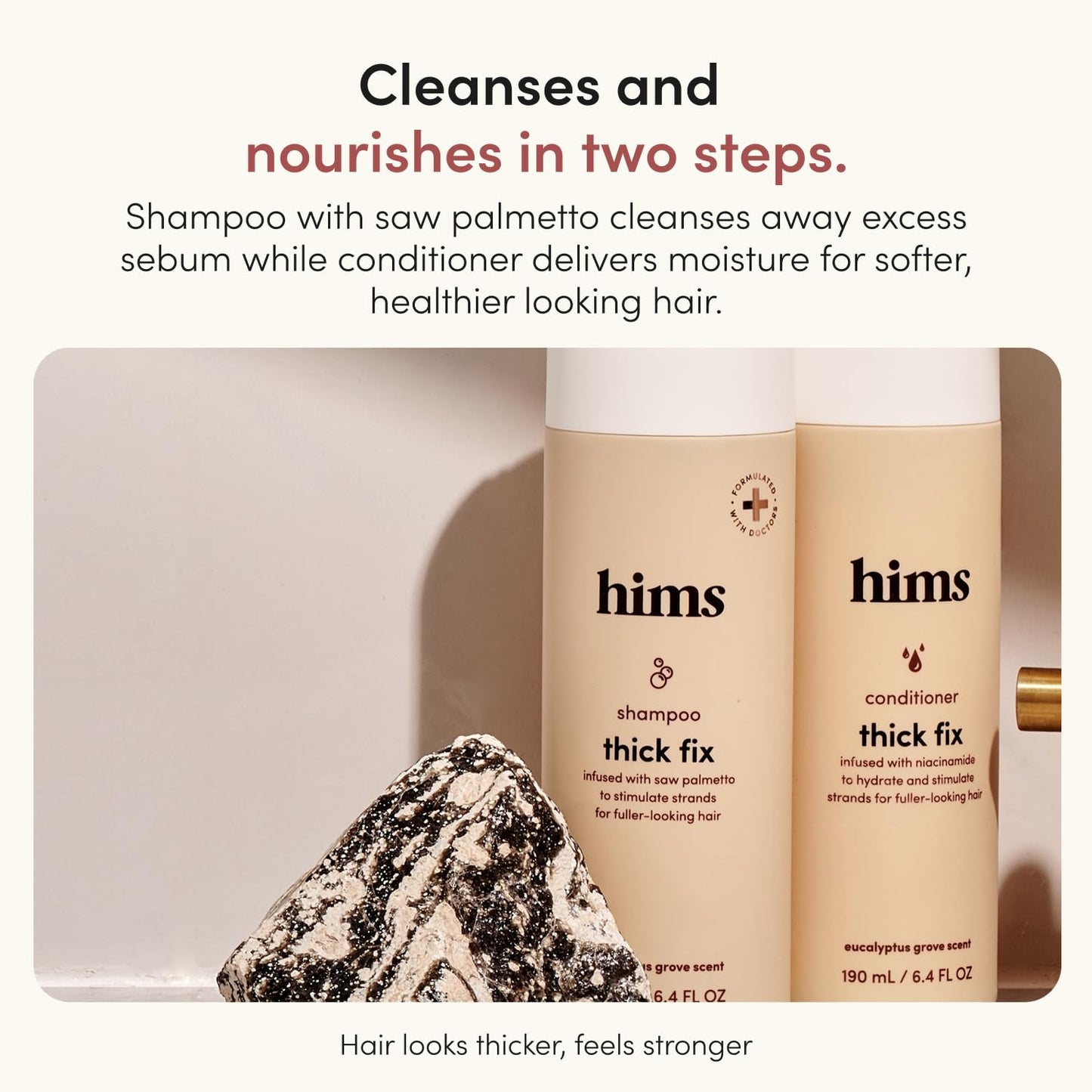 Hothims Thick Fix Shampoo & Conditioner Set - Saw Palmetto for Healthy Hair Growth & Thickening - Scalp Cleansing - Vegan, Sulfate-Free & Cruelty-Free - Eucalyptus Scent, 6.4 fl oz