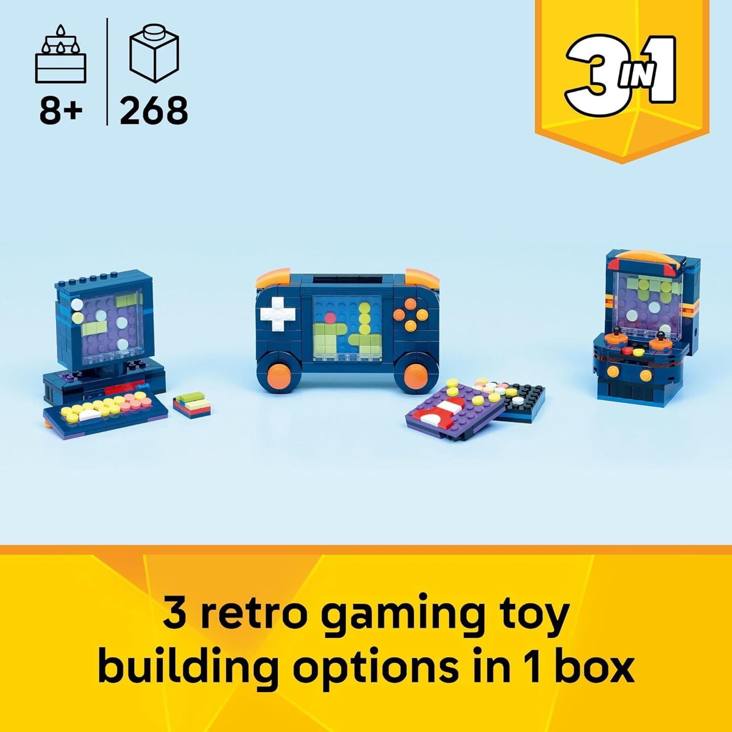 HotLEGO Creator 3 in 1 Retro Gaming Console Building Toy for Boys & Girls - Kids Build a Console, Mini Arcade Game, or Mini Computer - Gift Idea for Gaming Fans, Ages 8+ - 31380