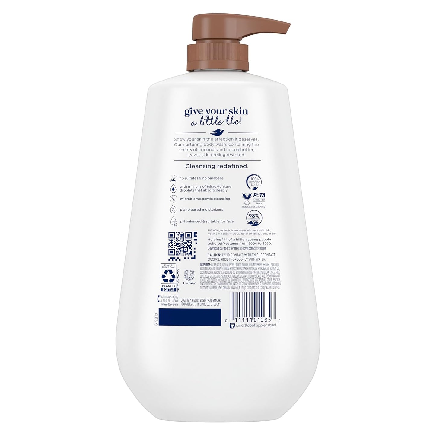 HotDove 24hr Lotion Body Wash Restore Coconut & Cocoa Butter, 30.6 oz | Moisturizing body wash with MicroMoisture for 24-hour hydration and soft skin