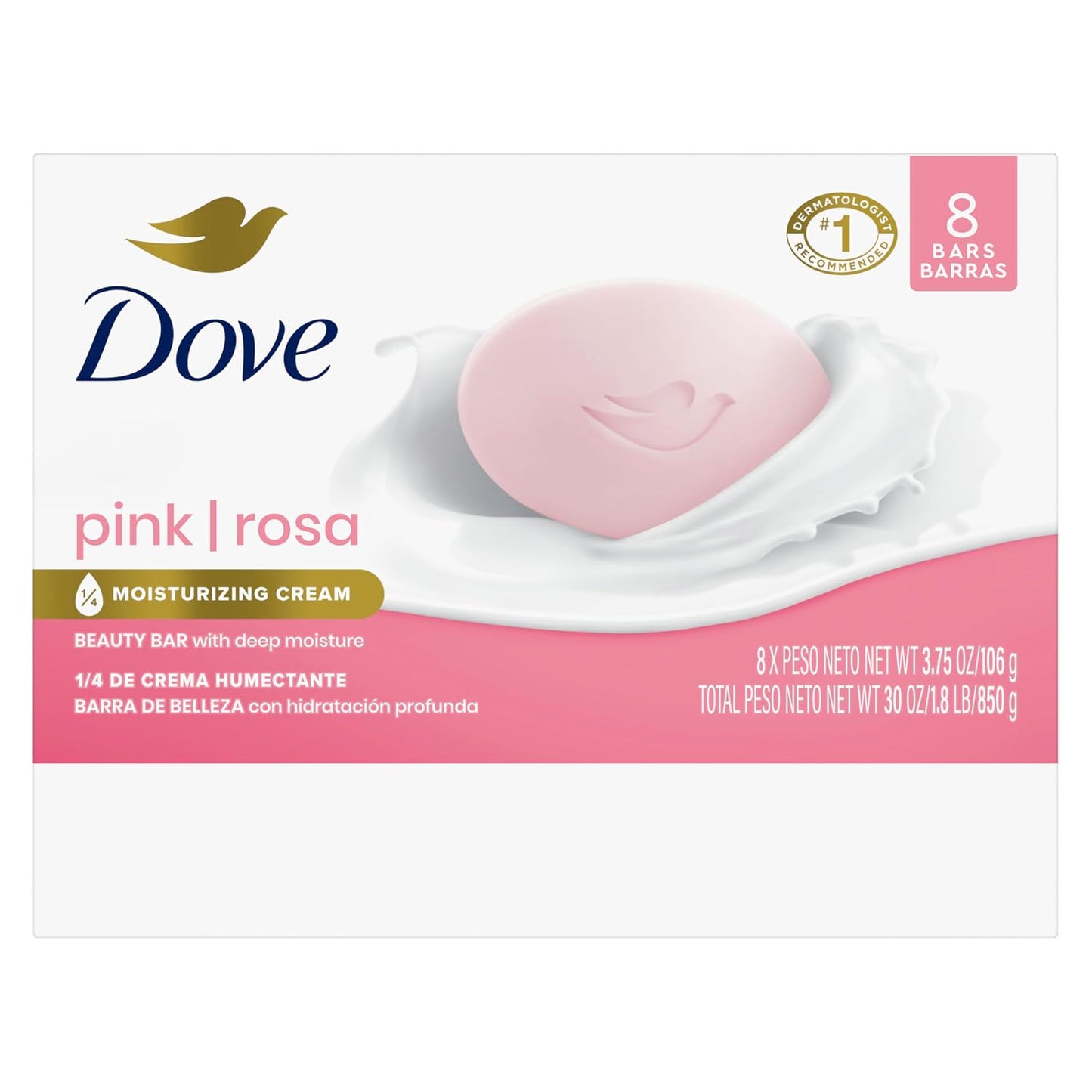 HotDove Pink Rosa Beauty Bar Soap 8 Count, Moisturizing Cleanser, 3.75 oz I Moisturizing beauty bar for soft, smooth skin with a delicate floral scent
