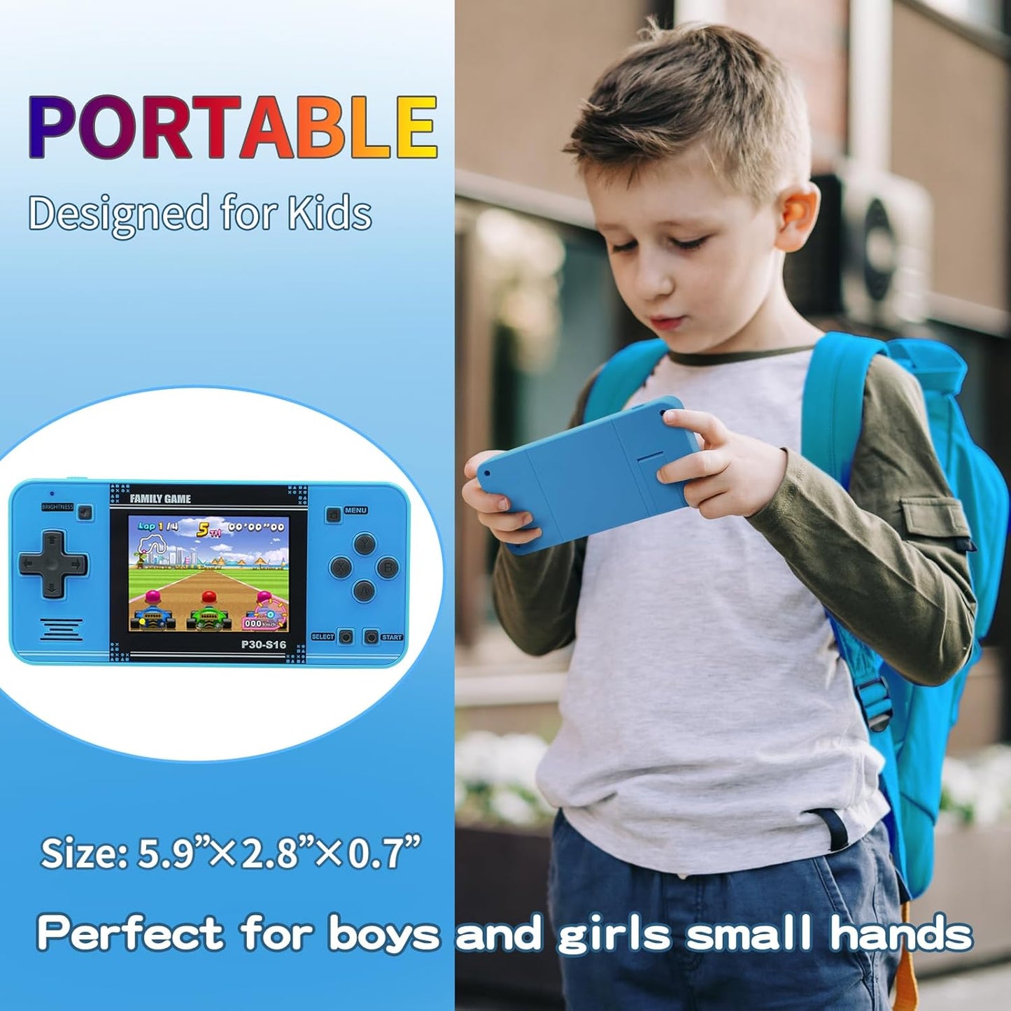 HotHandheld Game for Kids -Preloaded 220 Retro Video Games, Portable Gaming Player with Rechargeable Battery 3.0" LCD Screen, Mini Arcade Electronic Toy Gifts for Boys Girls (Blue)