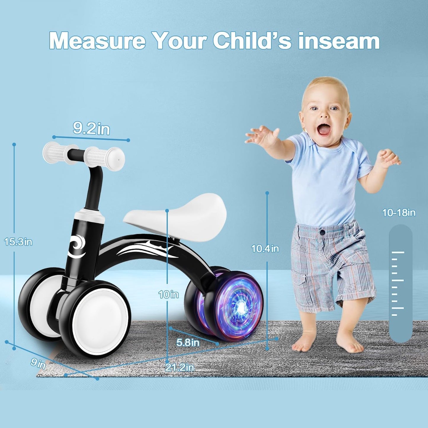 HotGamfeiny Colorful Lighting Baby Balance Bike Toys for 1 Year Old Boy Girl Gifts, 10-36 Month Toddler Balance Bike, No Pedal 4 Silence Wheels & Soft Seat First Riding on Toys, 1st Birthday Gifts